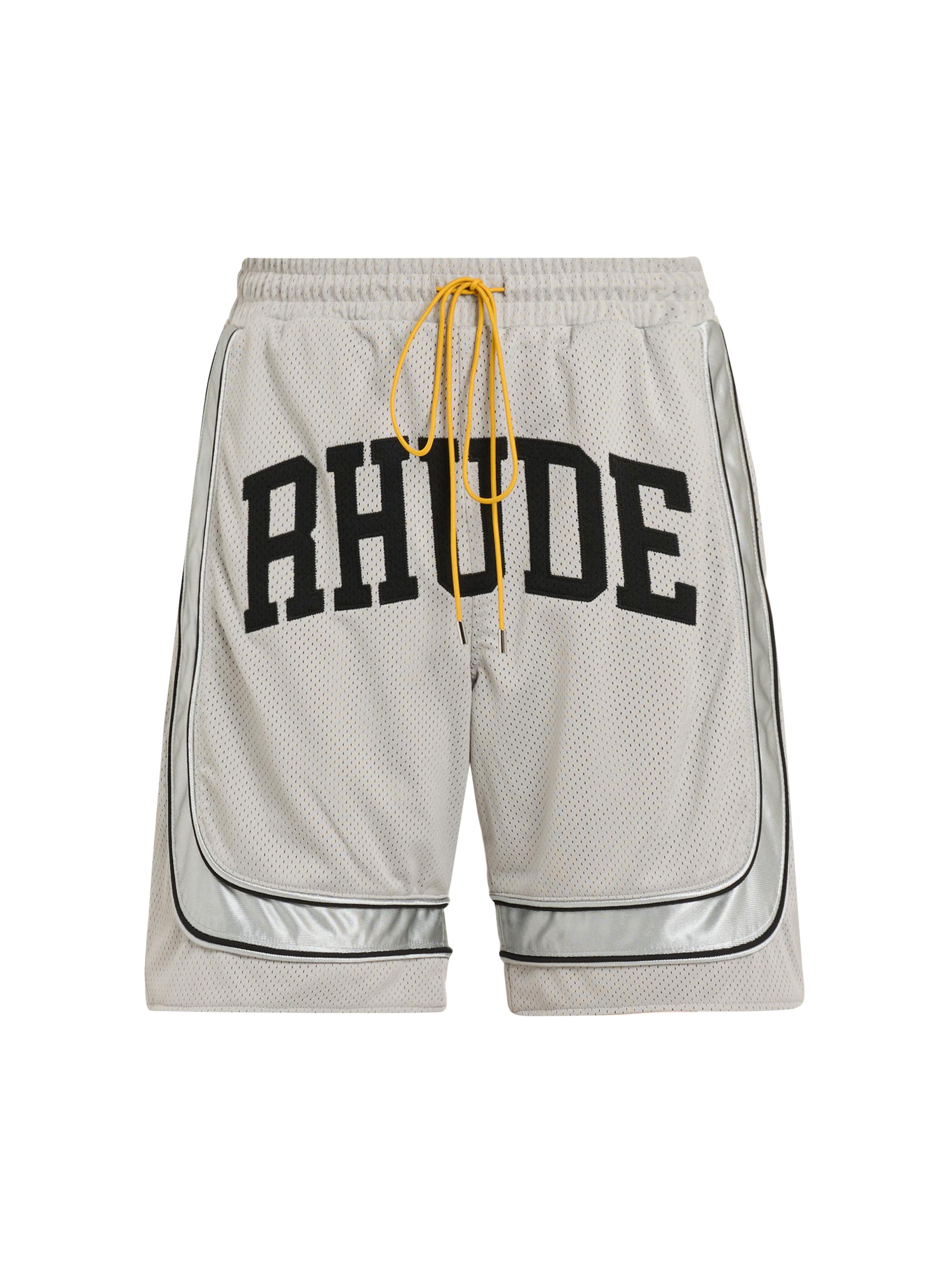 Rhude Men's Baggy Mesh Collegiate Logo Shorts - Grey Silver