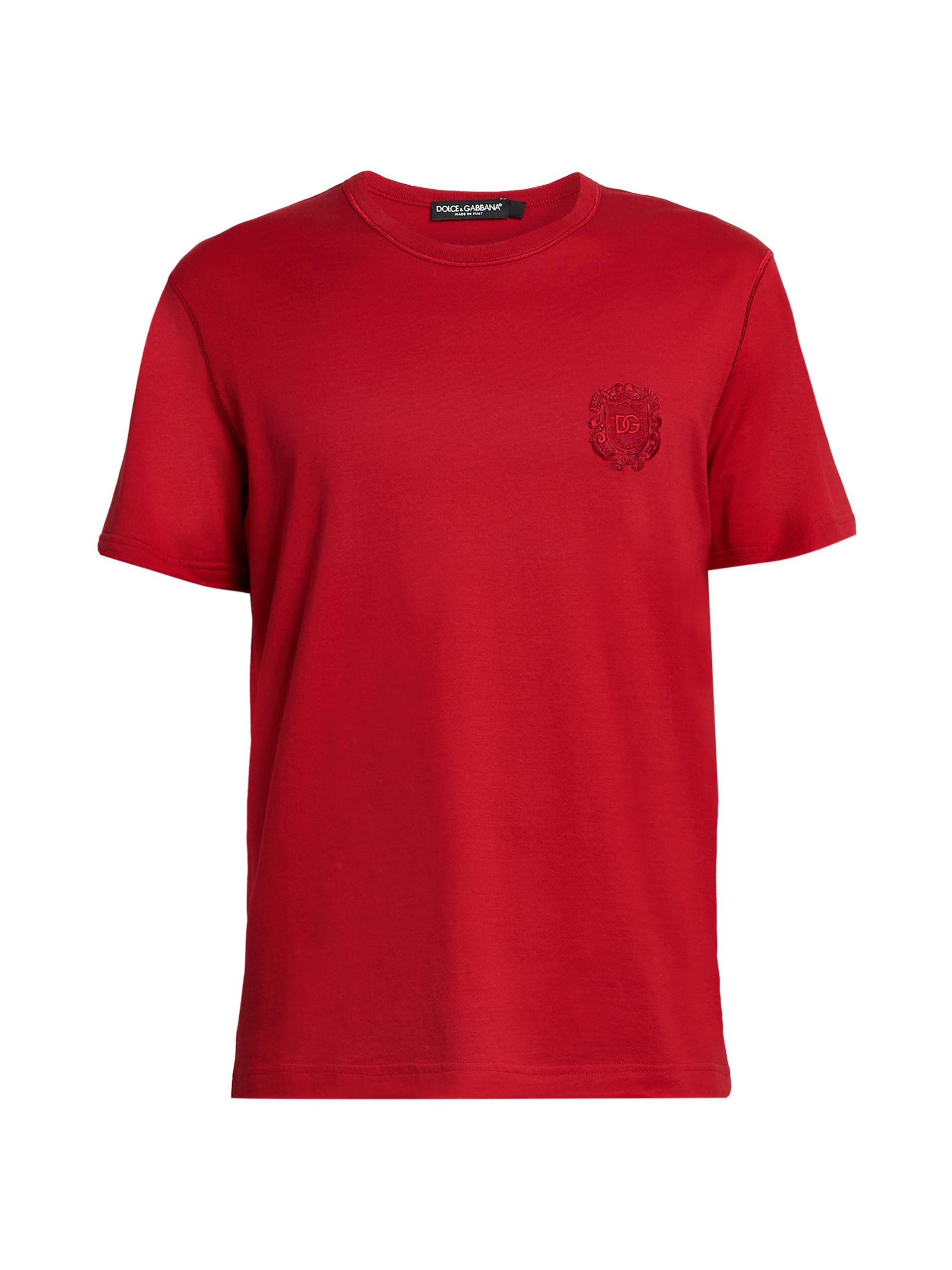Dolce & Gabbana Men's Logo Patch Cotton Crewneck T-Shirt - Rosso Brillante