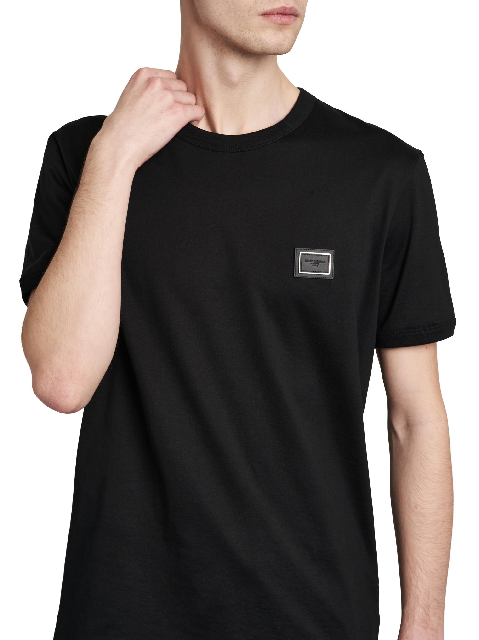 Dolce & Gabbana Men's Logo Patch Cotton T-Shirt - Nero | Thumbnail 6