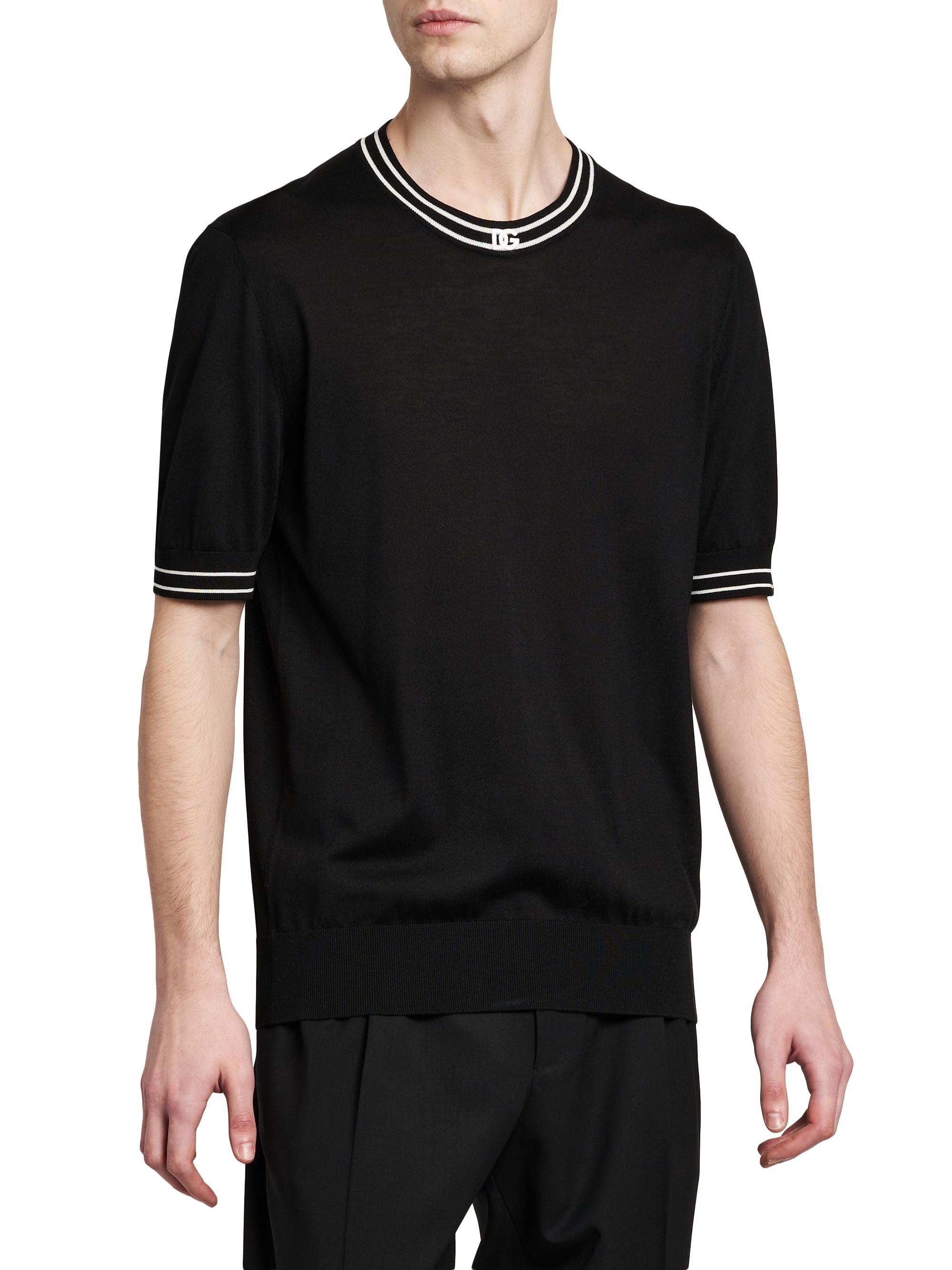 Dolce & Gabbana Men's Nero Logo Silk T-Shirt - Nero | Thumbnail 4