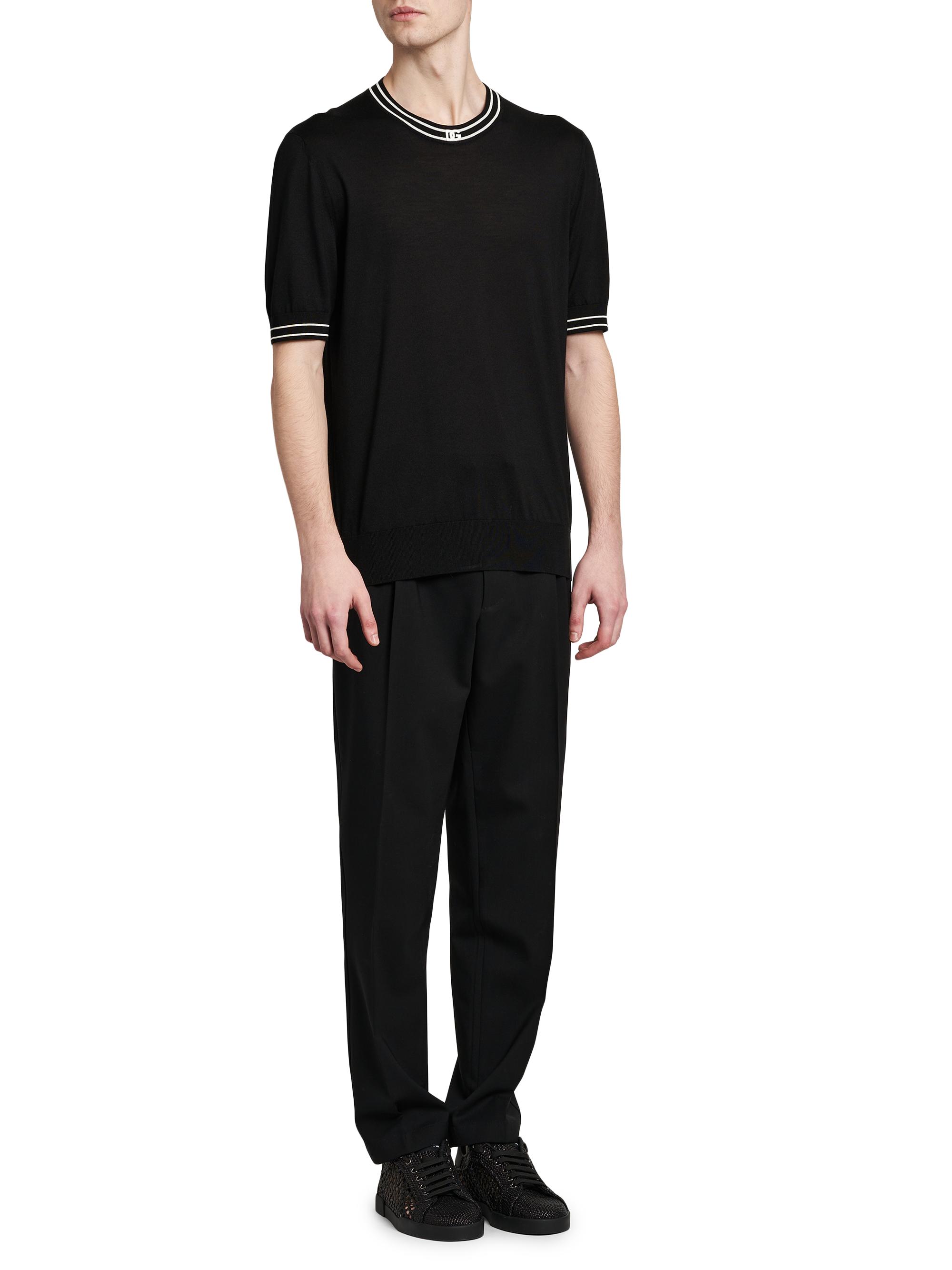 Dolce & Gabbana Men's Nero Logo Silk T-Shirt - Nero | Thumbnail 2