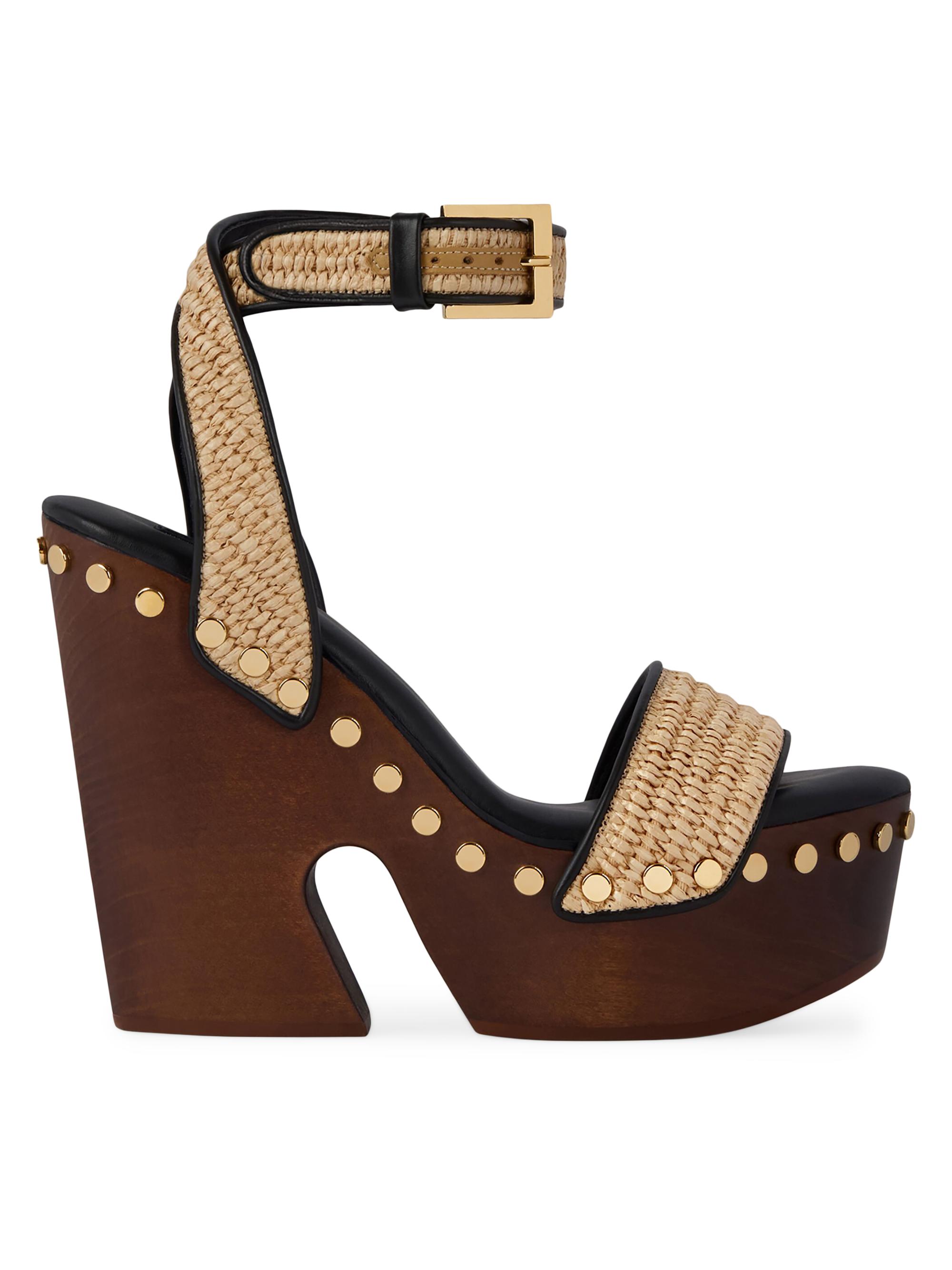 Givenchy Women's Clog Raffia-Effect Platform Sandals with Studs Detail - Natural