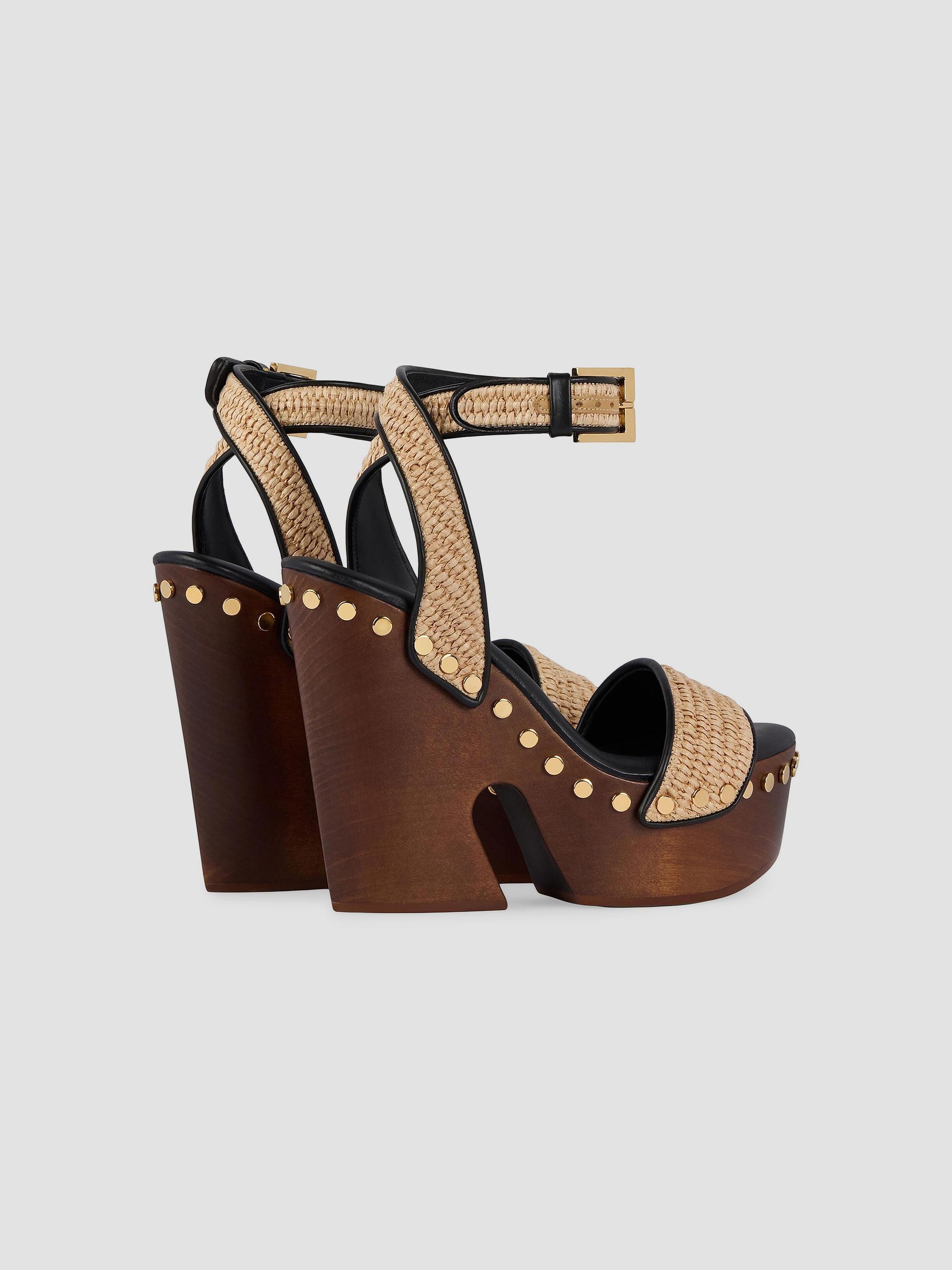 Givenchy Clog Raffia-Effect Platform Sandals with Studs Detail 