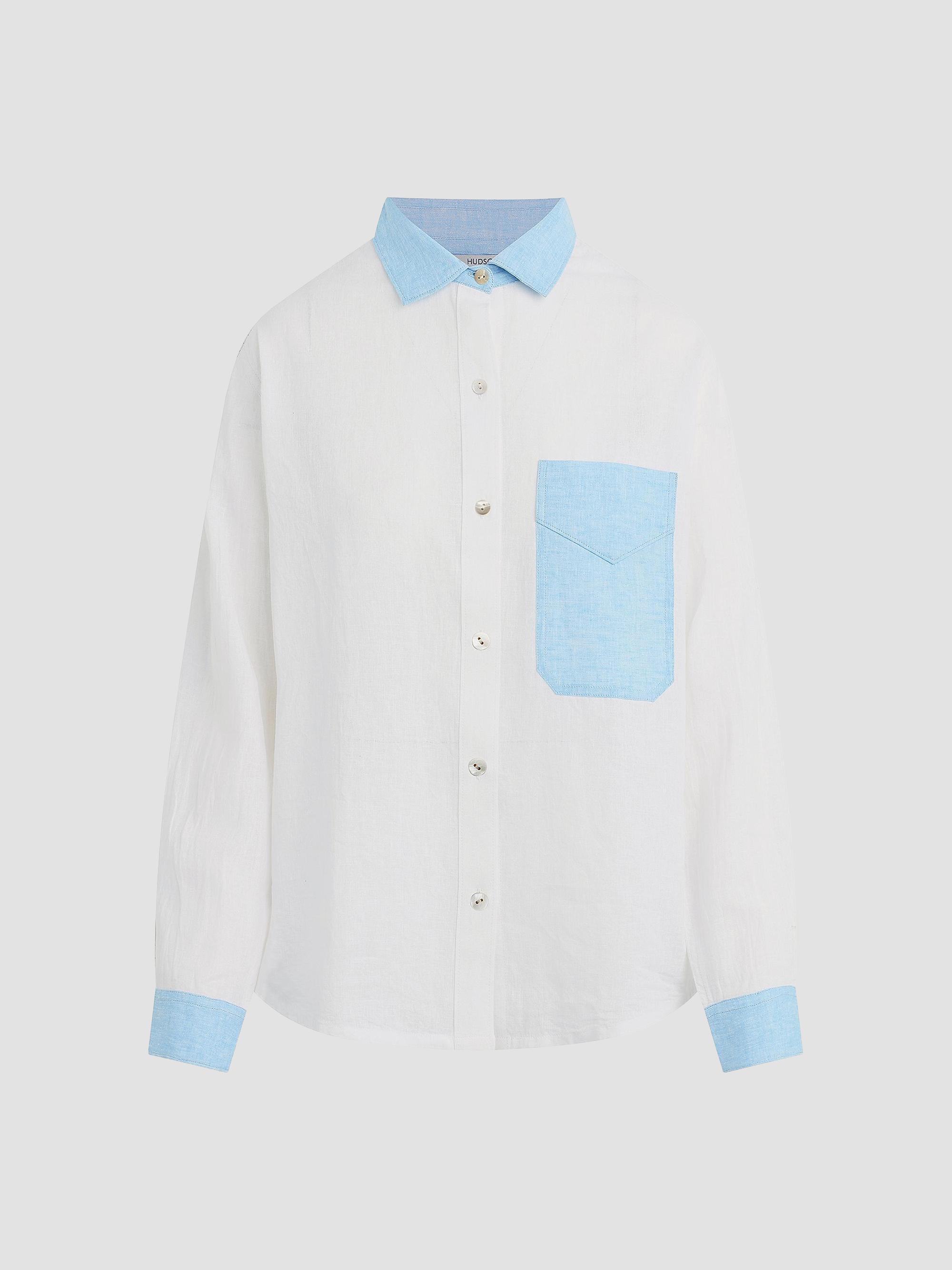 Hudson Jeans Women's Oversized Linen Button-Front Shirt - Colorblock White | Thumbnail 8