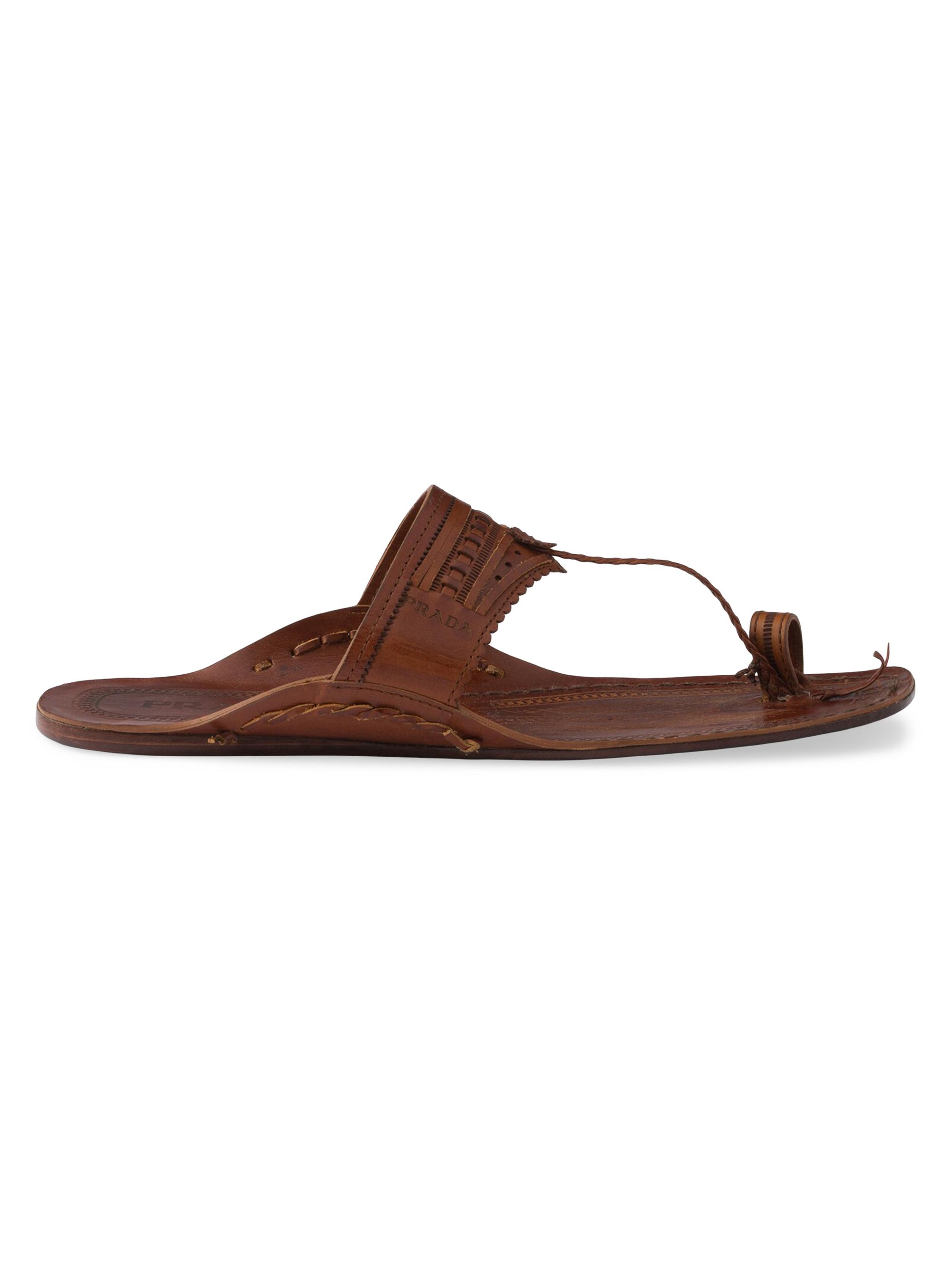 Prada Men's  Made in India x Inspired by Kolhapuri Chappal Leather Sandals - Brown