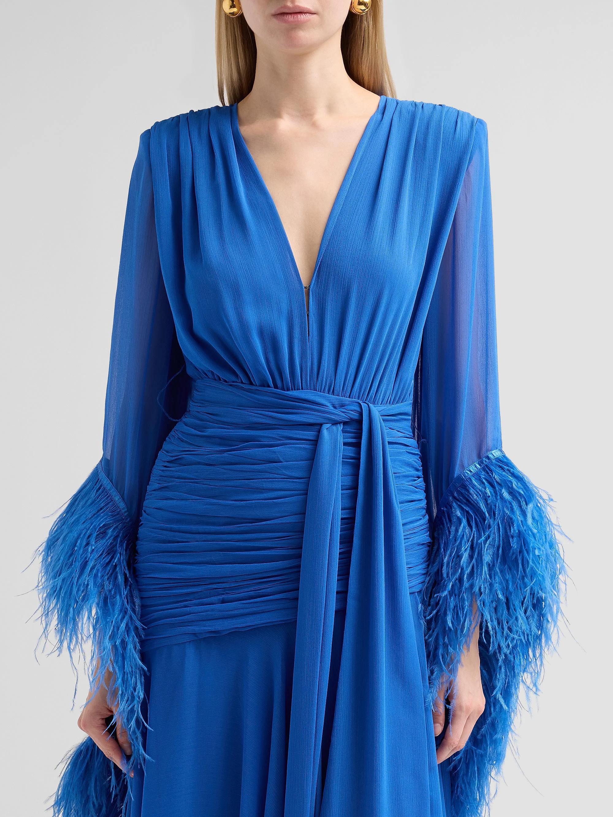 geisha designs pleated cape v neck maxi dress Bronx Banco Women's Feather Cuff Draped - Cobalt Blue Business Casual vs. Business NEW TO OUTLET Draped in opulence Style:Shorts Wedding dress with cape sleeves