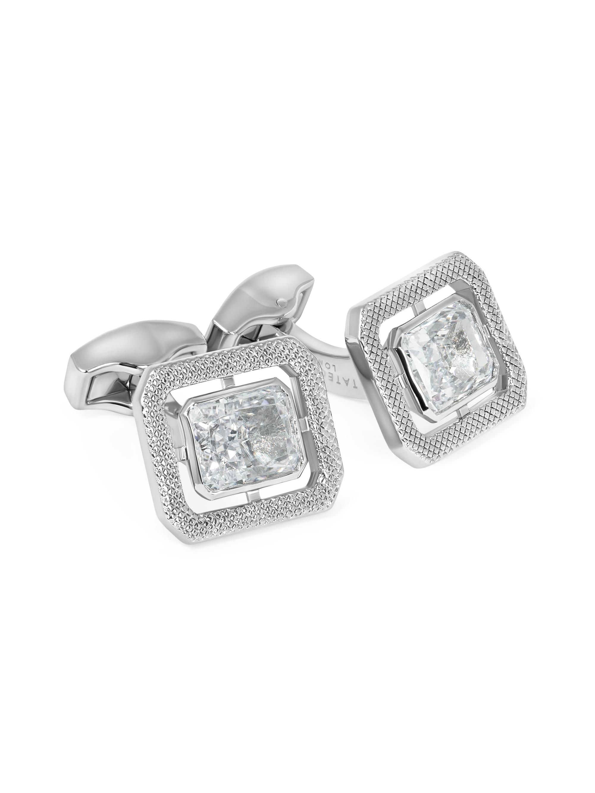 Tateossian Men's RT Rhodium-Plated Stainless Steel & Cubic Zirconia Halo Cufflinks - Clear