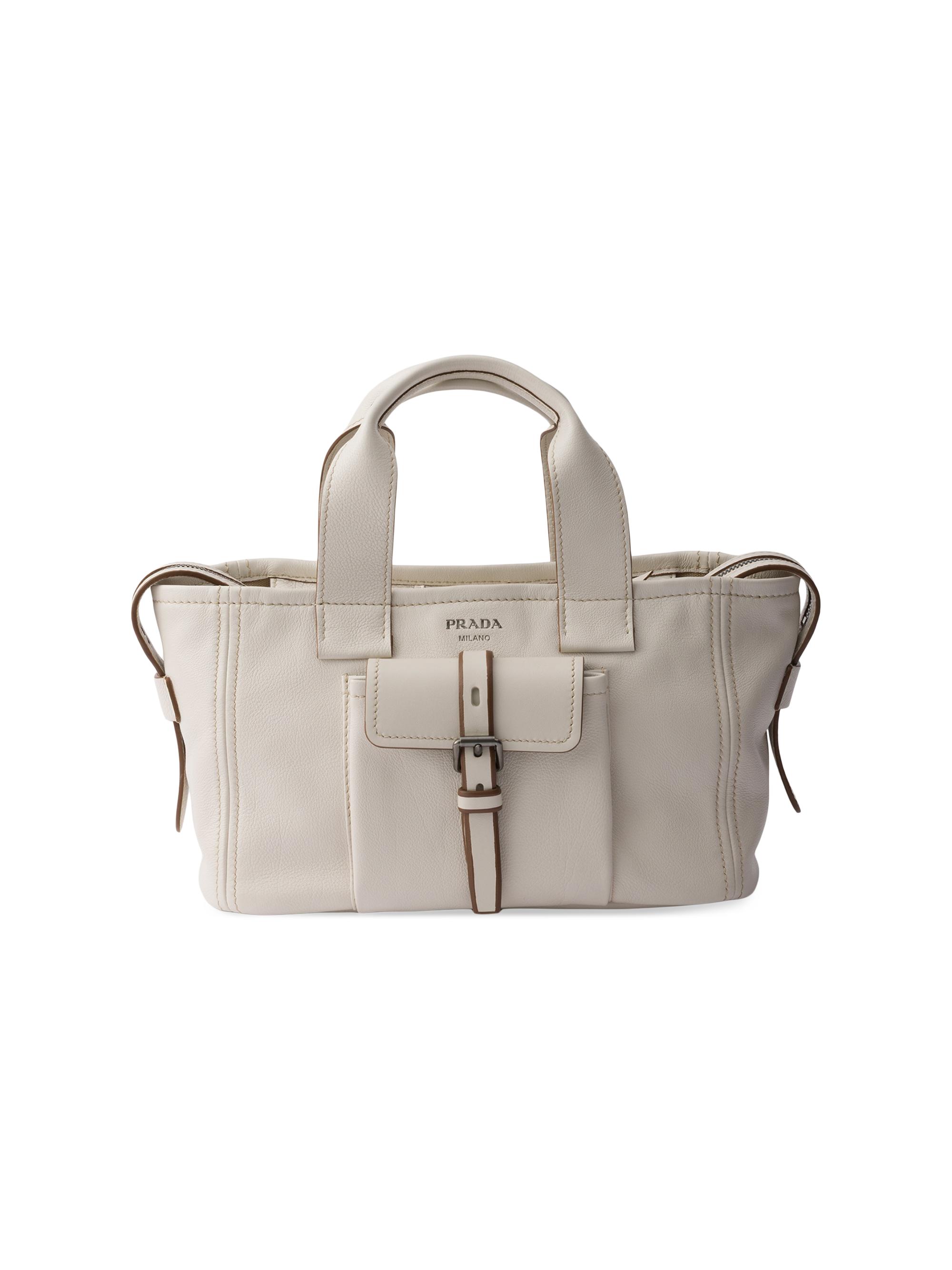 Prada Women's  Route  Leather Tote Bag - Beige Khaki