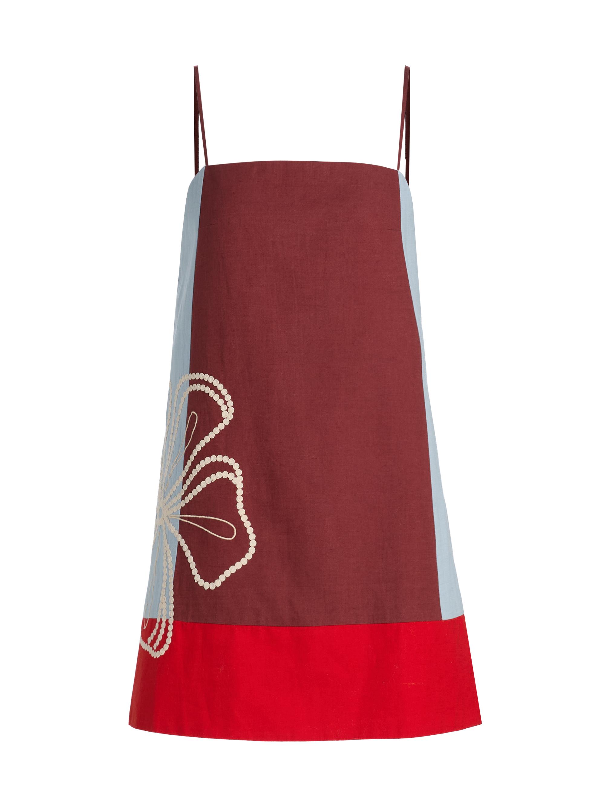 Tanya Taylor Women's Bianca Floral Colorblocked Cotton-Linen Minidress - Redwood Multi