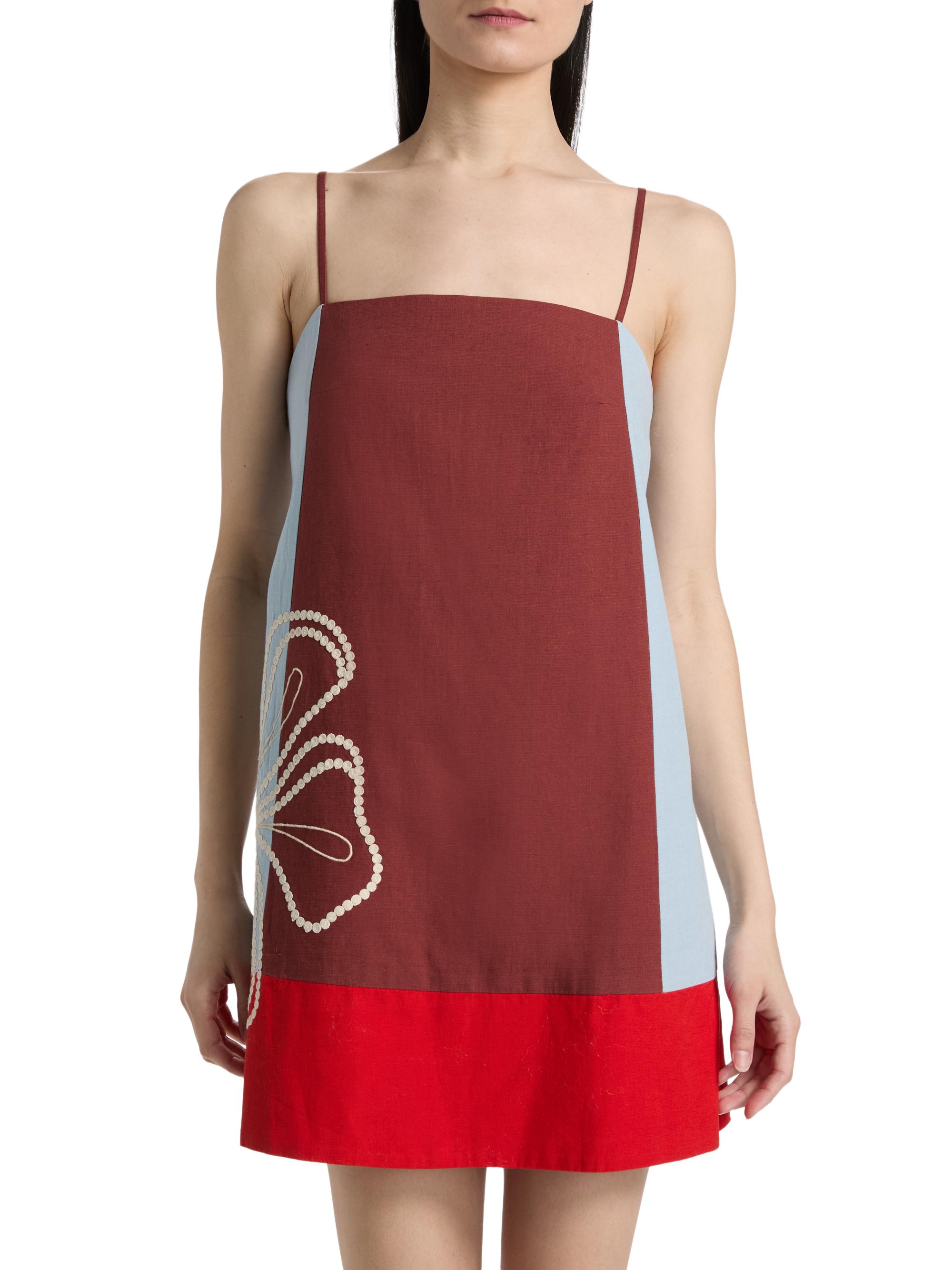 Tanya Taylor Women's Bianca Floral Colorblocked Cotton-Linen Minidress - Redwood Multi | Thumbnail 3