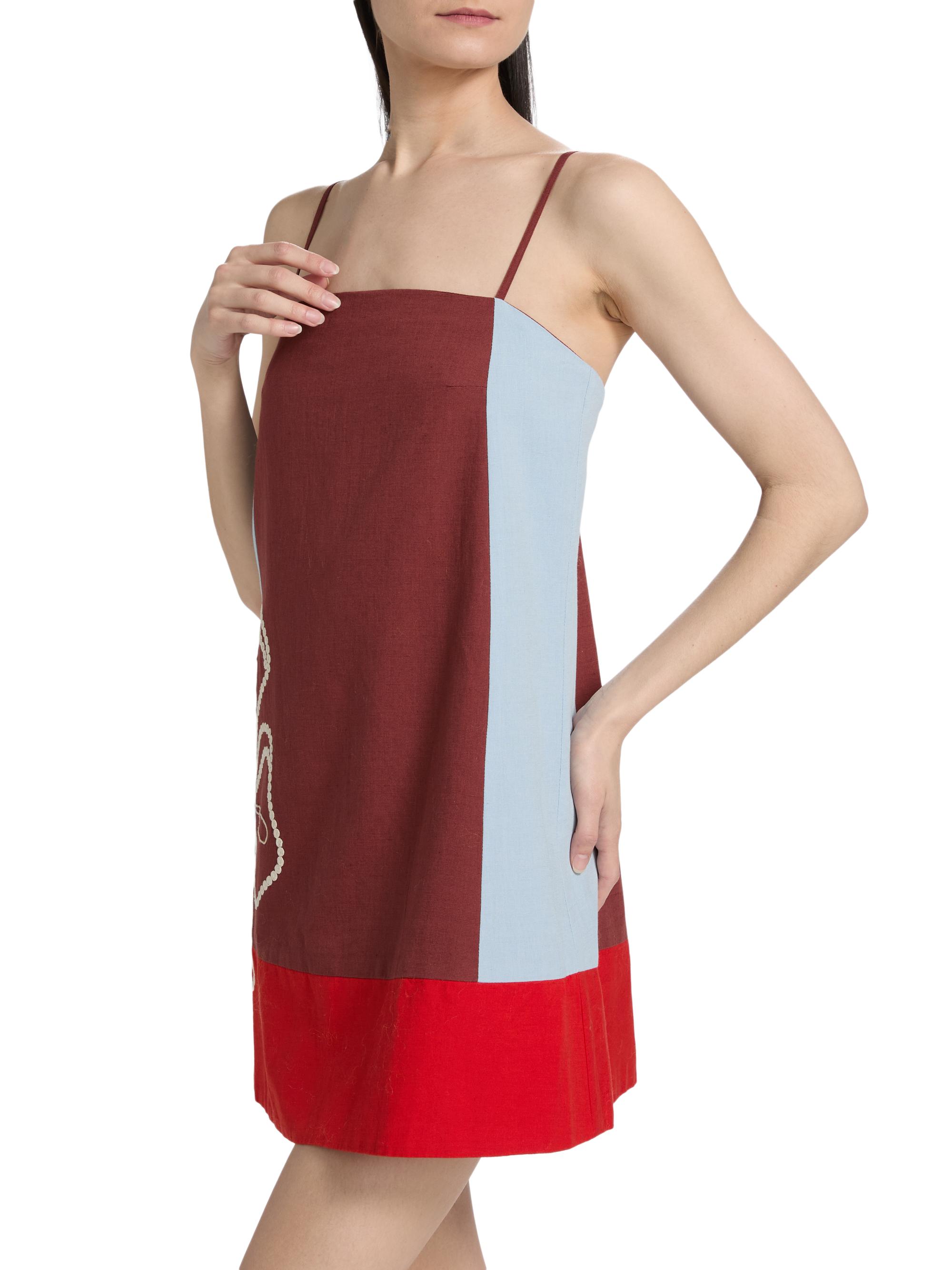 Tanya Taylor Women's Bianca Floral Colorblocked Cotton-Linen Minidress - Redwood Multi | Thumbnail 4
