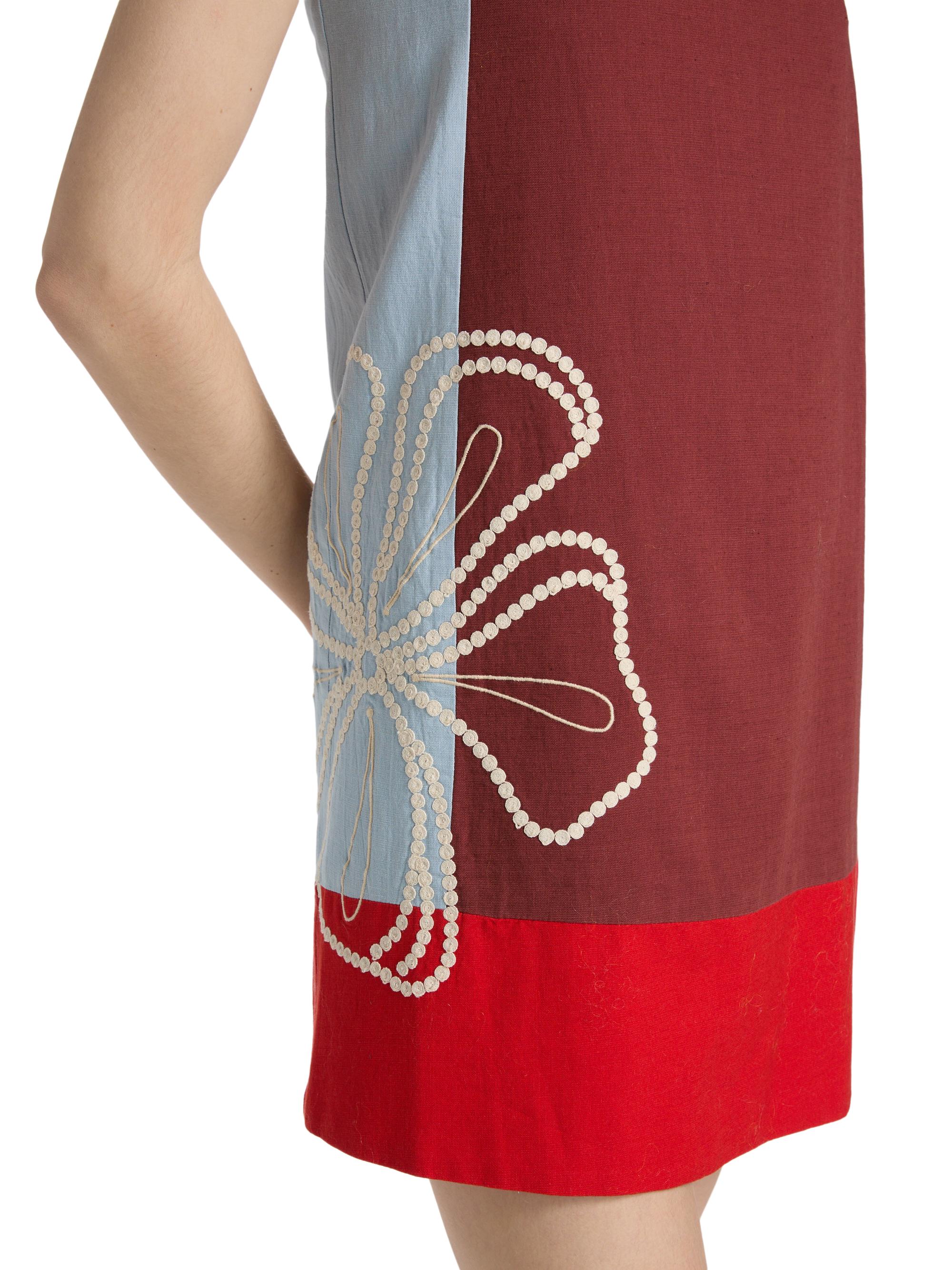 Tanya Taylor Women's Bianca Floral Colorblocked Cotton-Linen Minidress - Redwood Multi | Thumbnail 6