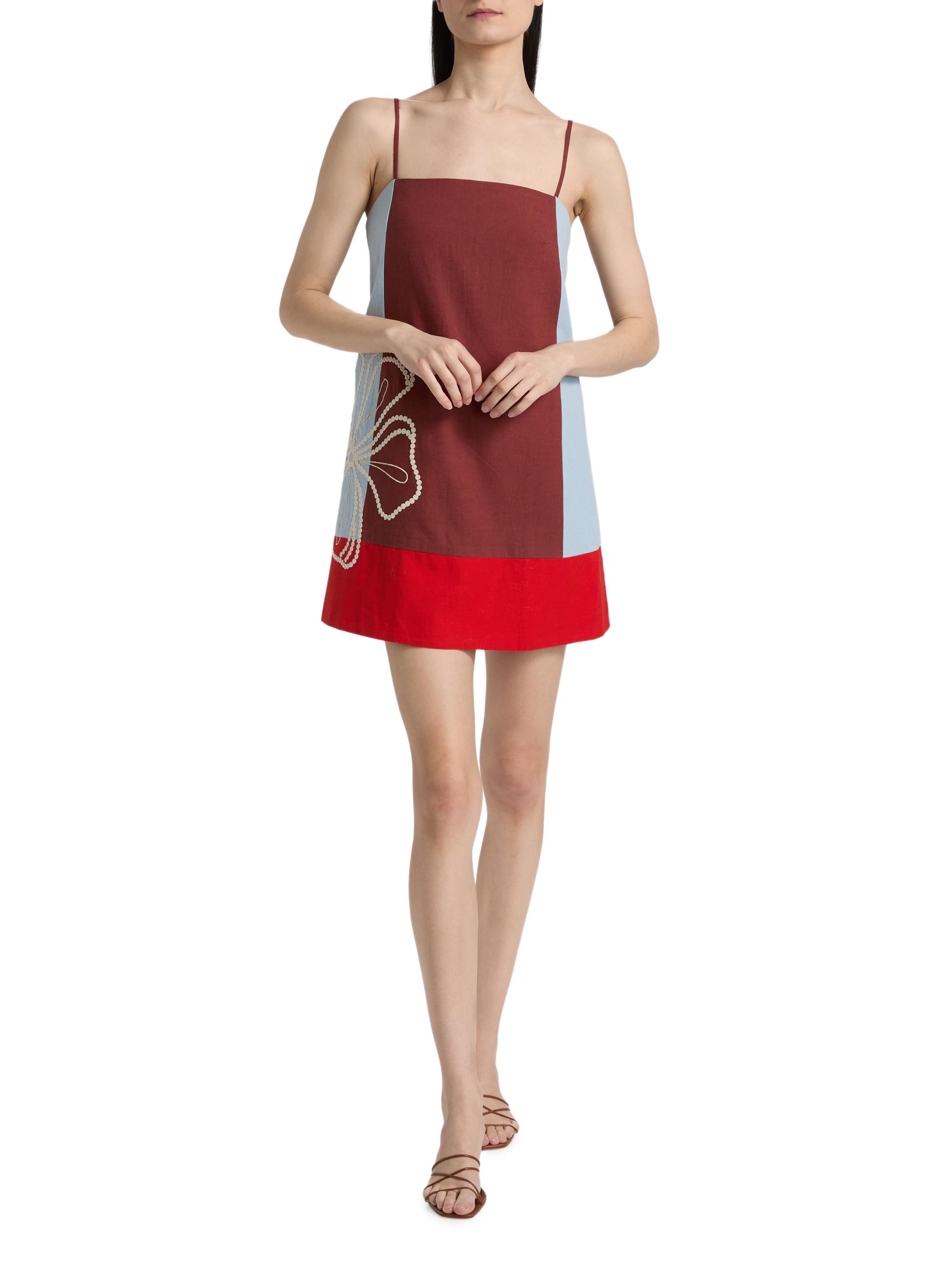 Tanya Taylor Women's Bianca Floral Colorblocked Cotton-Linen Minidress - Redwood Multi | Thumbnail 2