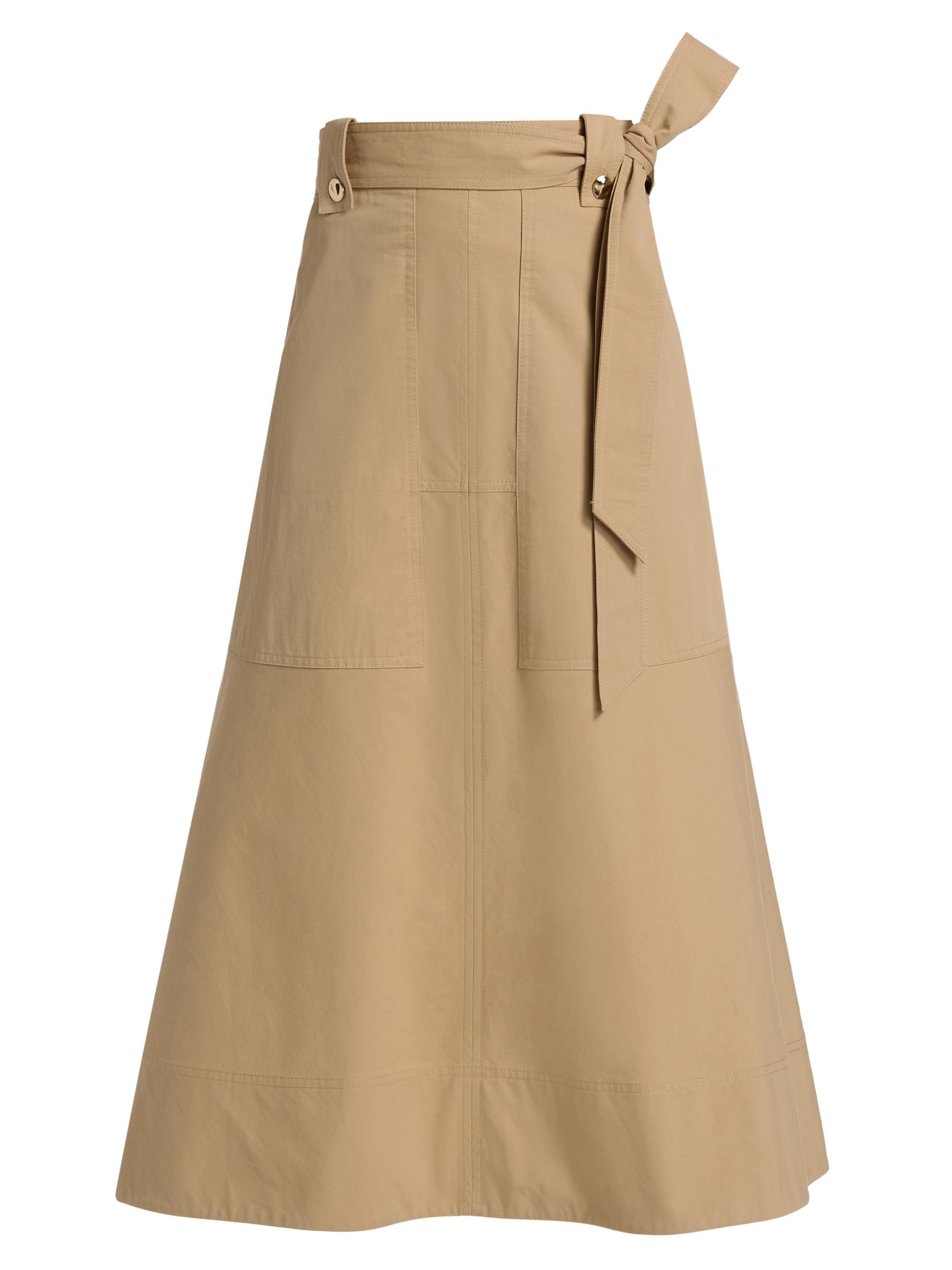 Tanya Taylor Women's Brinson Tie-Waist Cotton Twill A-Line Midi-Skirt - Dark Khaki