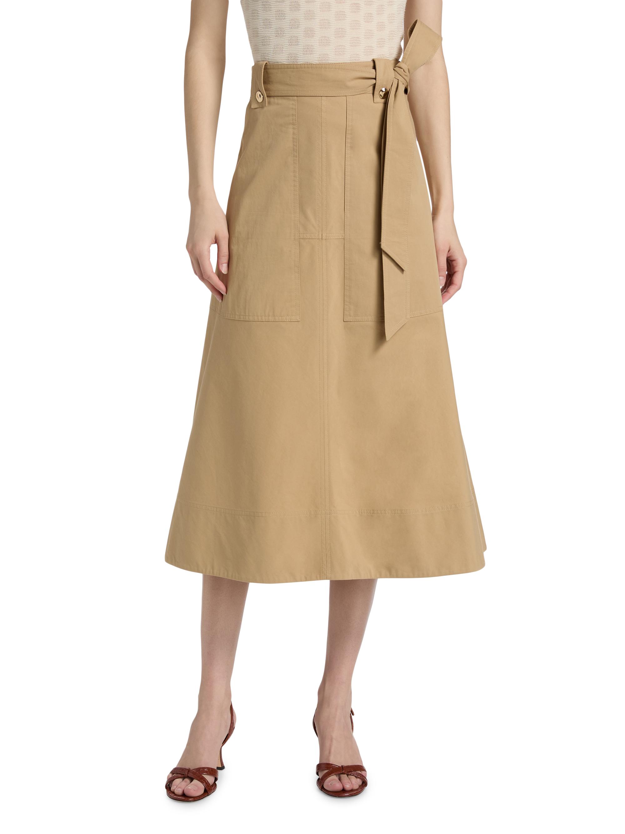 Tanya Taylor Women's Brinson Tie-Waist Cotton Twill A-Line Midi-Skirt - Dark Khaki | Thumbnail 3