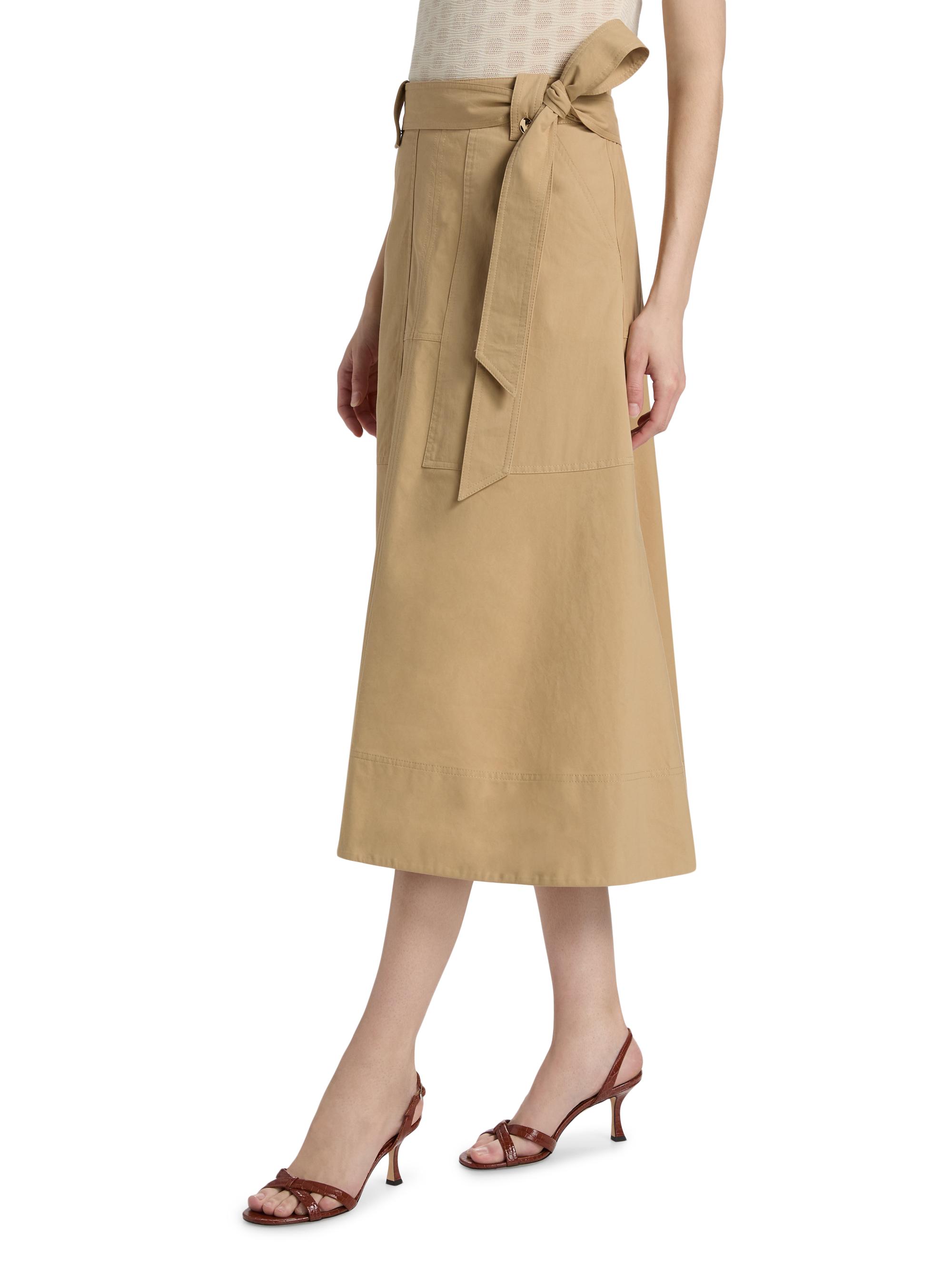 Tanya Taylor Women's Brinson Tie-Waist Cotton Twill A-Line Midi-Skirt - Dark Khaki | Thumbnail 4