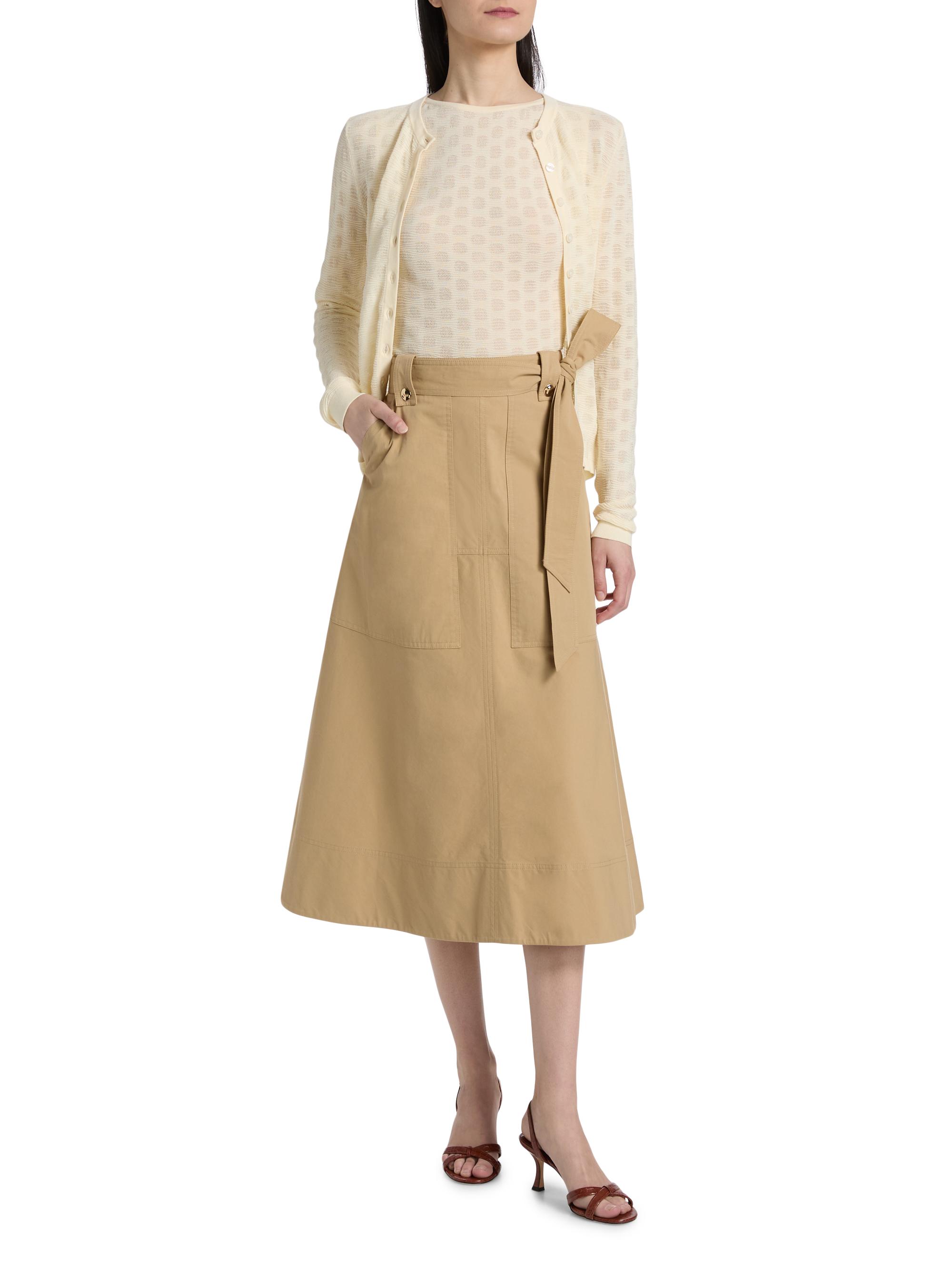 Tanya Taylor Women's Brinson Tie-Waist Cotton Twill A-Line Midi-Skirt - Dark Khaki | Thumbnail 2