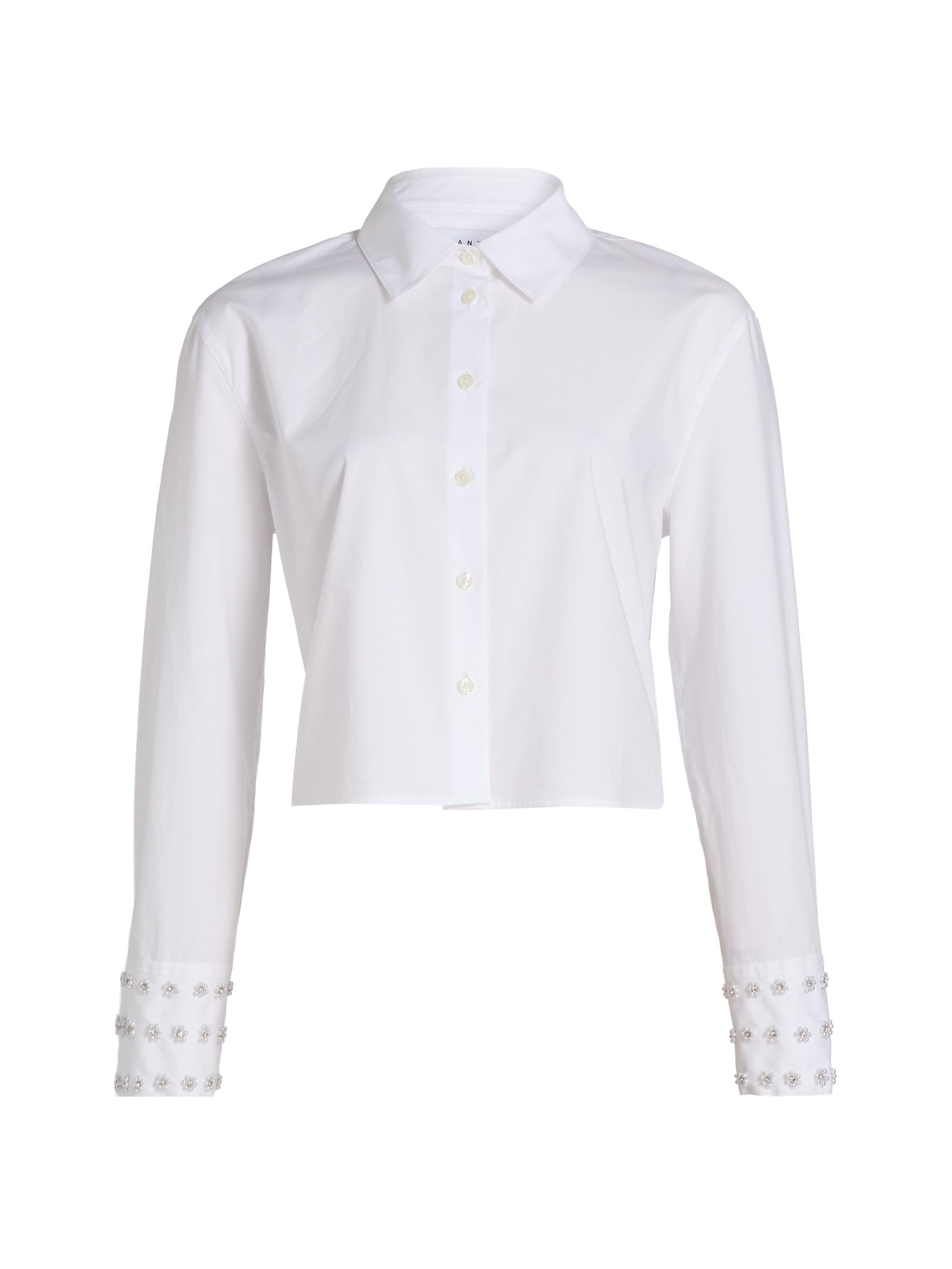 Tanya Taylor Women's Largaux Floral Embellished Crop Button-Front Top - Optic White