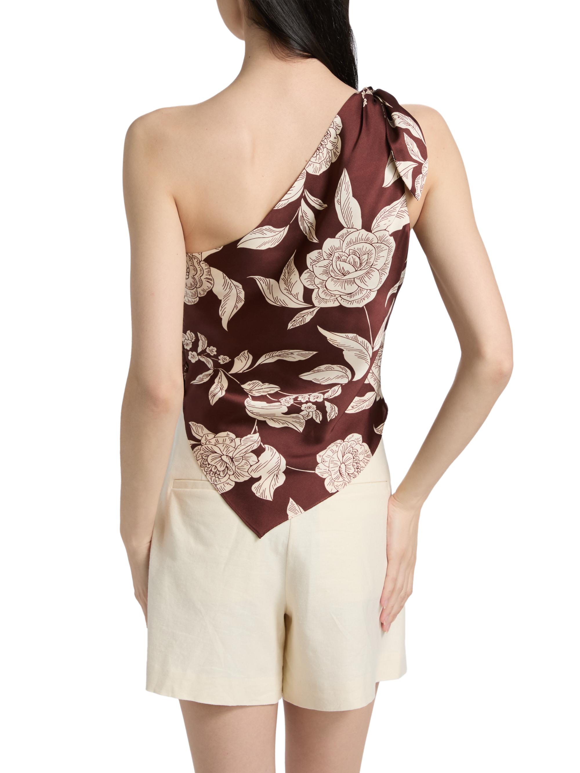 Tanya Taylor Women's Brigid Printed Satin One-Shoulder Top - Deep Redwood Multi | Thumbnail 5