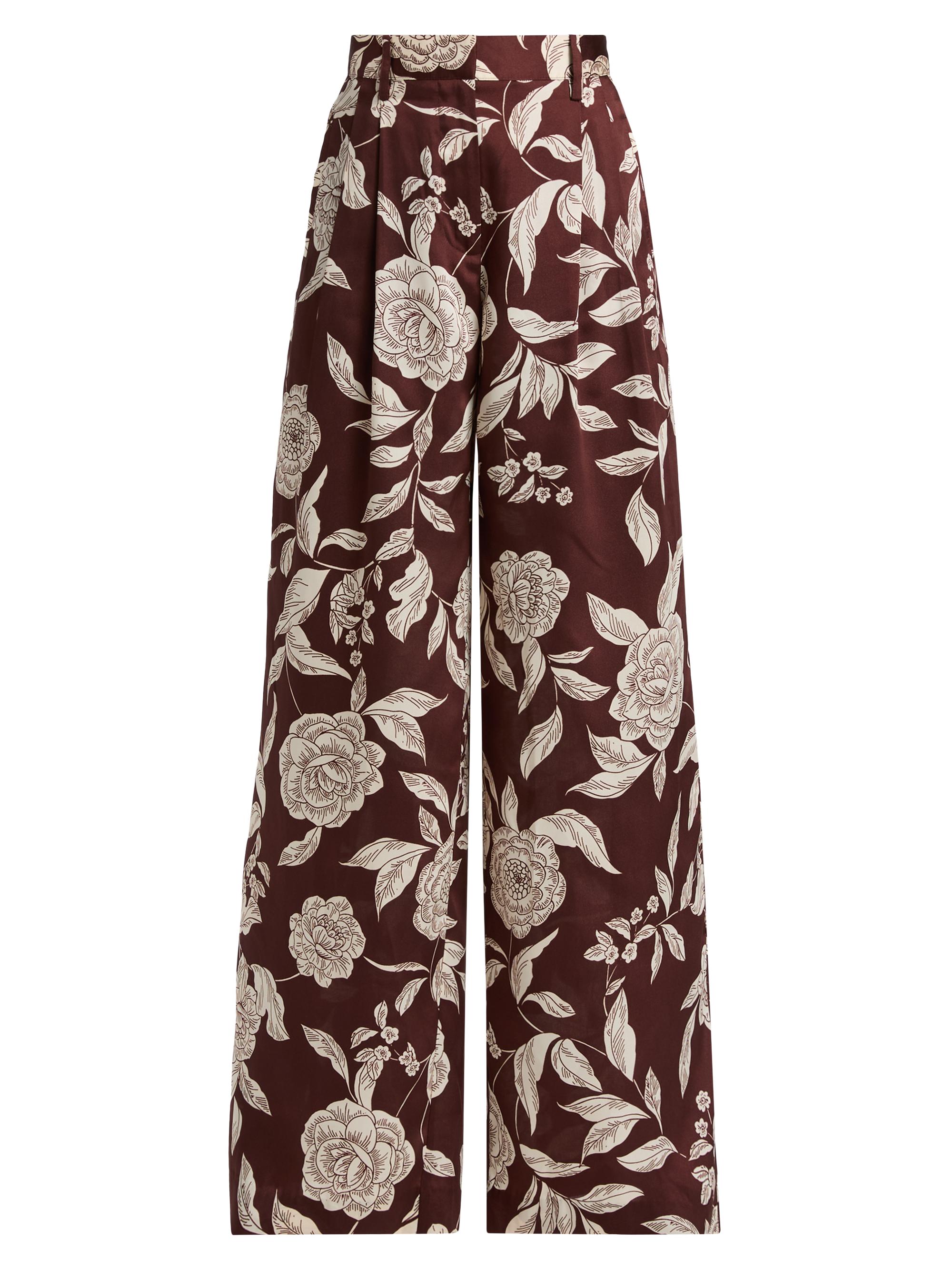 Tanya Taylor Women's Jodi Floral Twill Wide-Leg Pants - Deep Redwood Multi