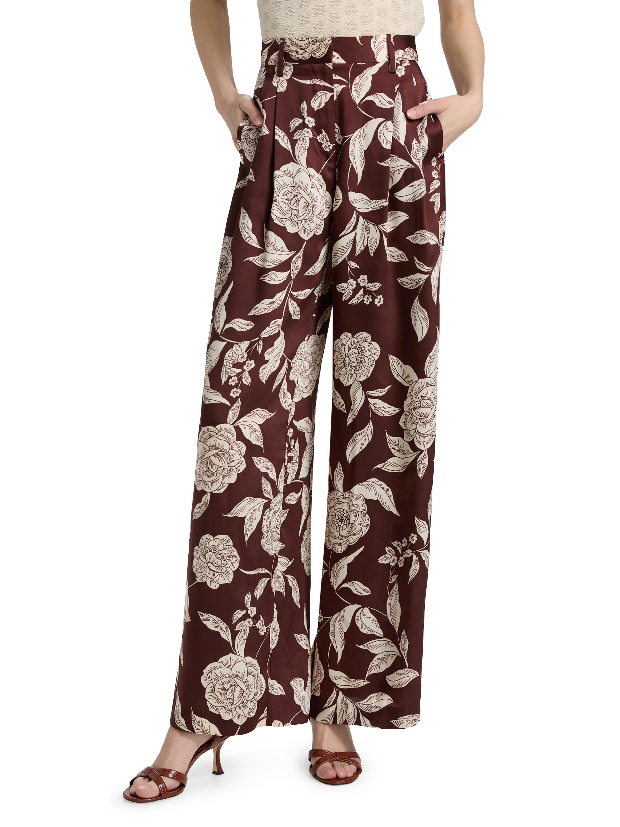 Tanya Taylor Women's Jodi Floral Twill Wide-Leg Pants - Deep Redwood Multi | Thumbnail 3