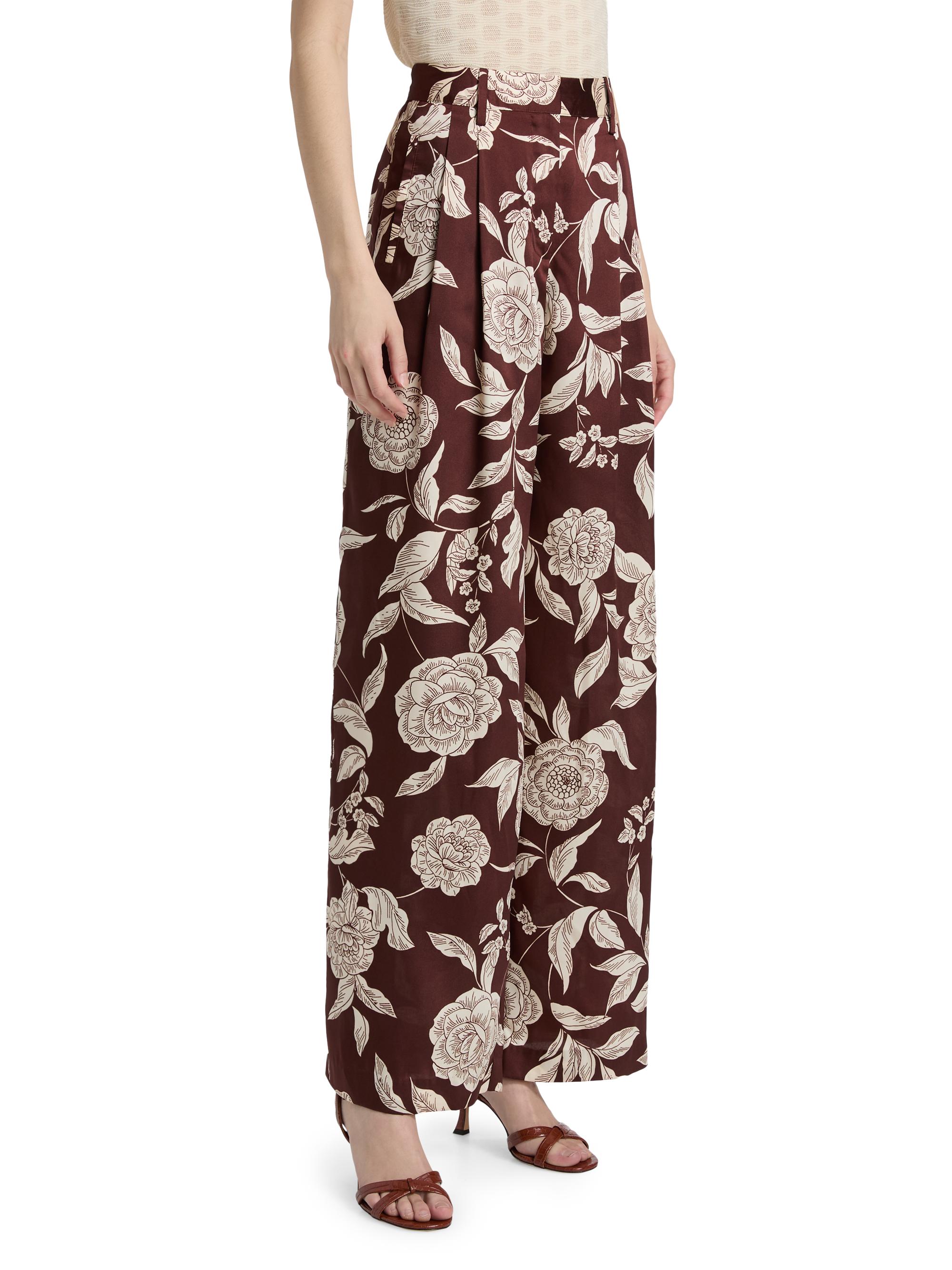 Tanya Taylor Women's Jodi Floral Twill Wide-Leg Pants - Deep Redwood Multi | Thumbnail 4