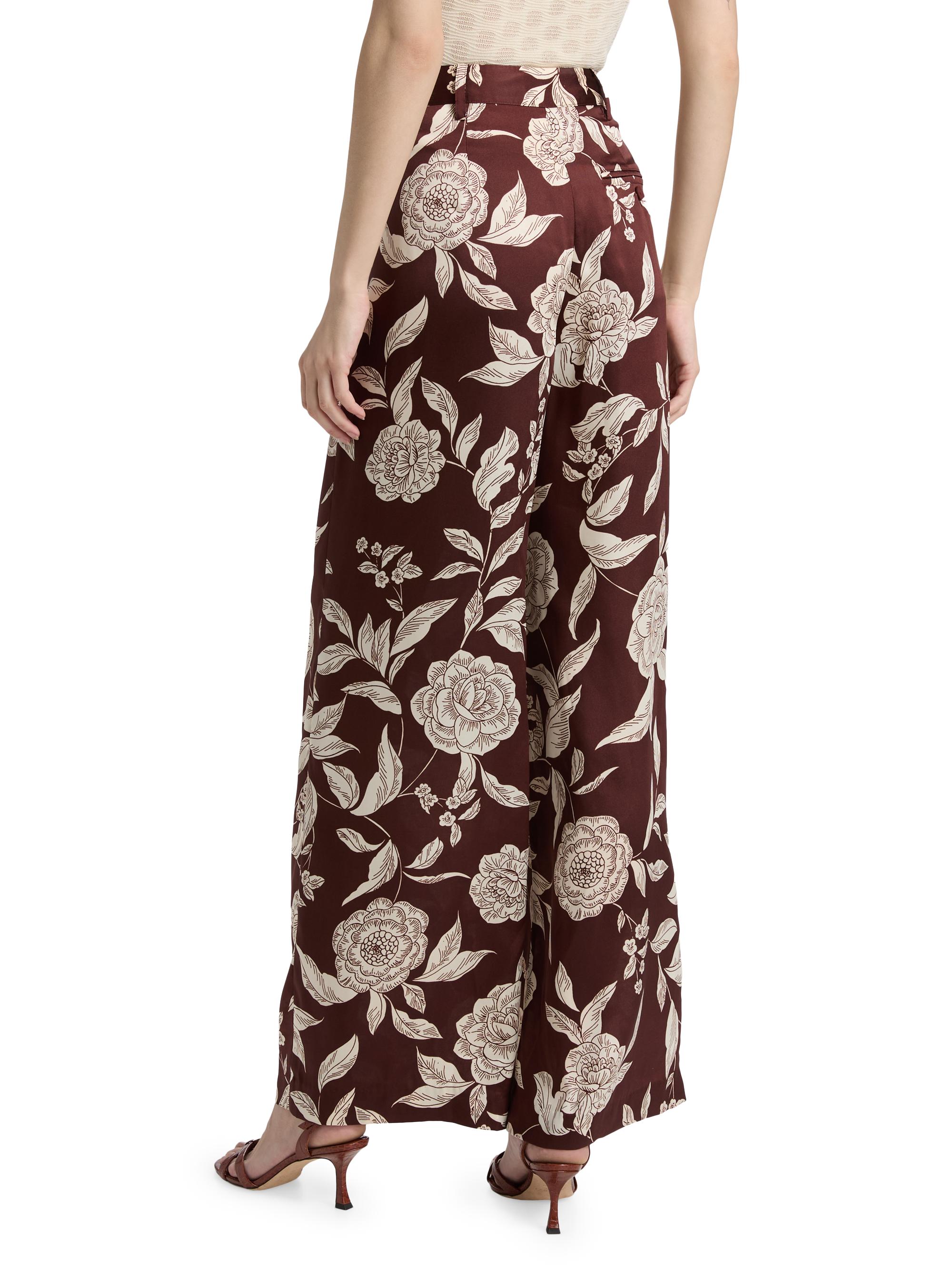 Tanya Taylor Women's Jodi Floral Twill Wide-Leg Pants - Deep Redwood Multi | Thumbnail 5