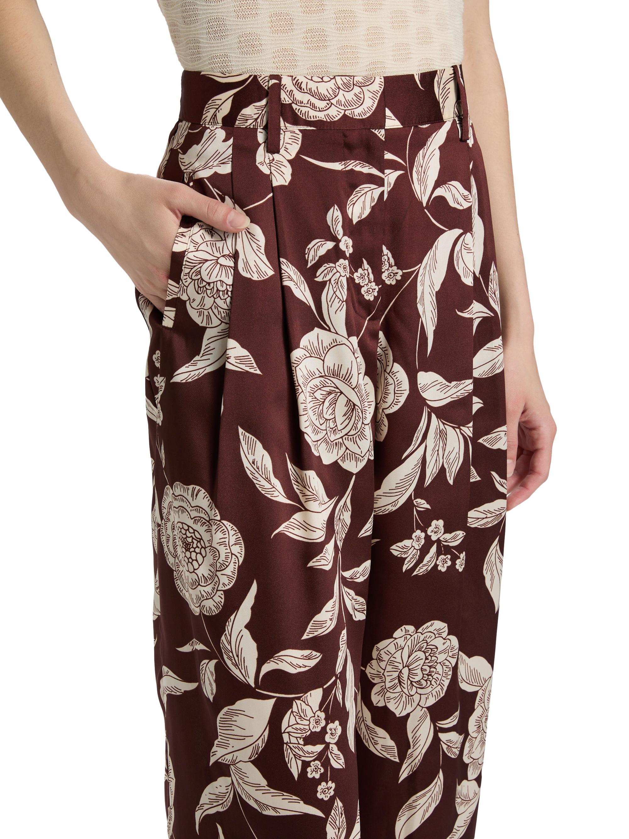 Tanya Taylor Women's Jodi Floral Twill Wide-Leg Pants - Deep Redwood Multi | Thumbnail 6