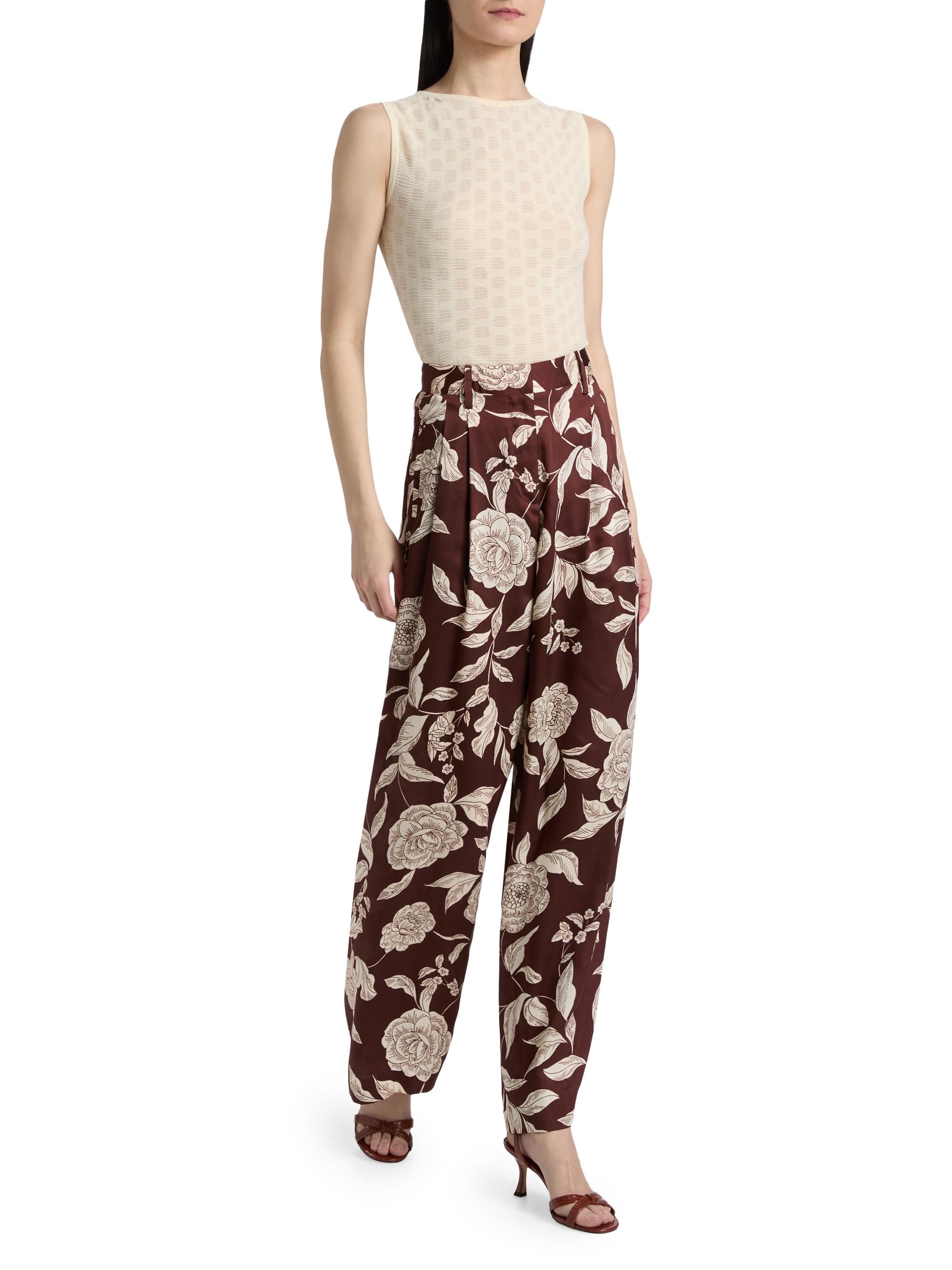 Tanya Taylor Women's Jodi Floral Twill Wide-Leg Pants - Deep Redwood Multi | Thumbnail 2