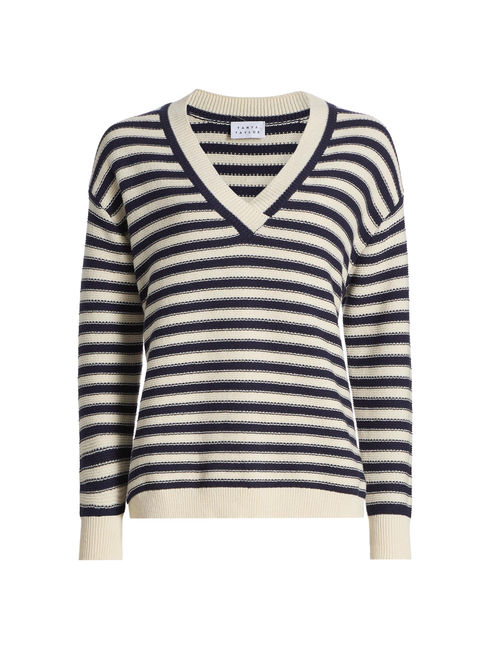 Tanya Taylor Women's Ashby Striped Cotton-Blend Sweater - Cream Maritime Blue Multi