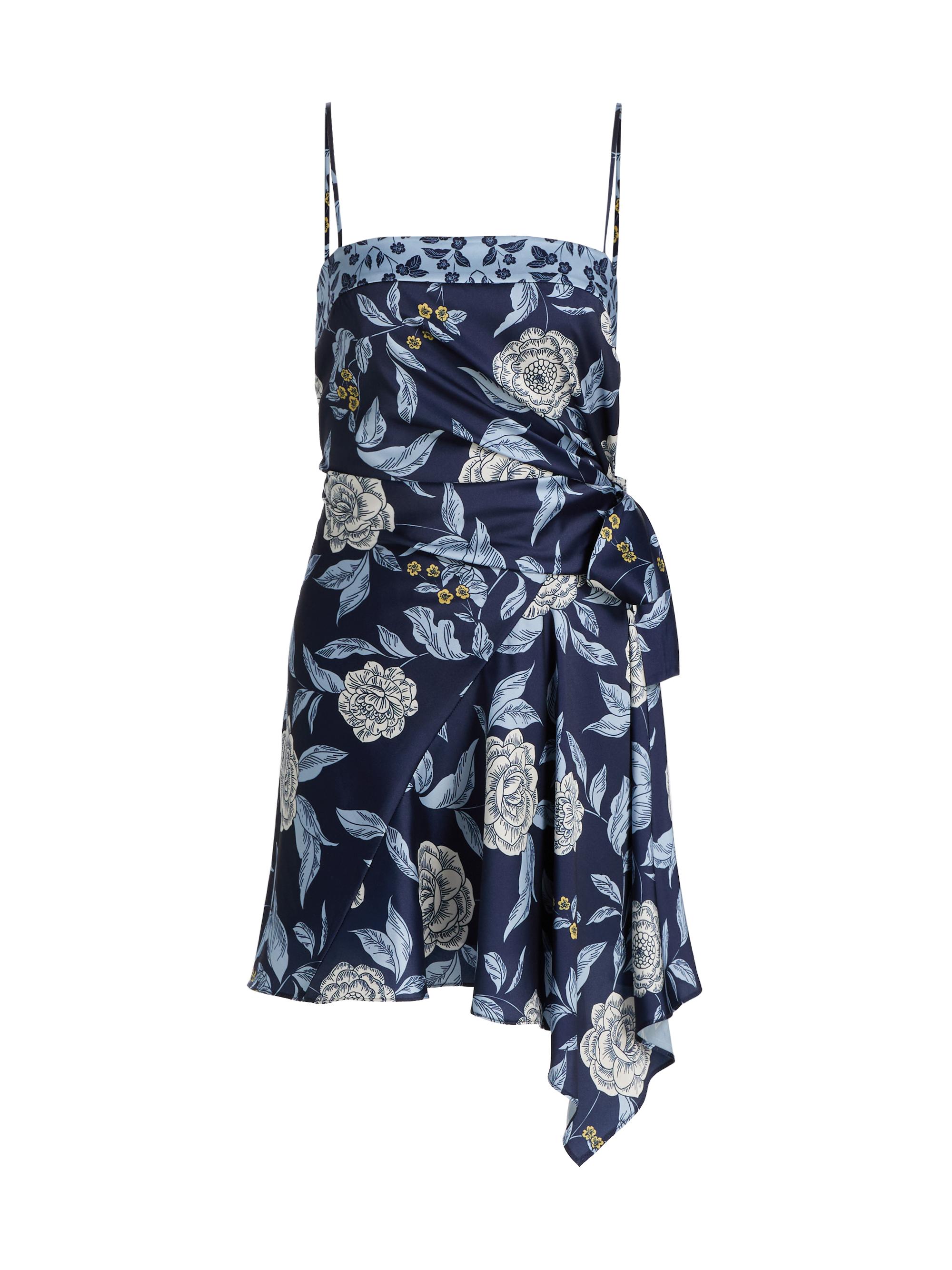 Tanya Taylor Women's Antona Floral Crepe Wrap-Waist Minidress - Maritime Blue Multi