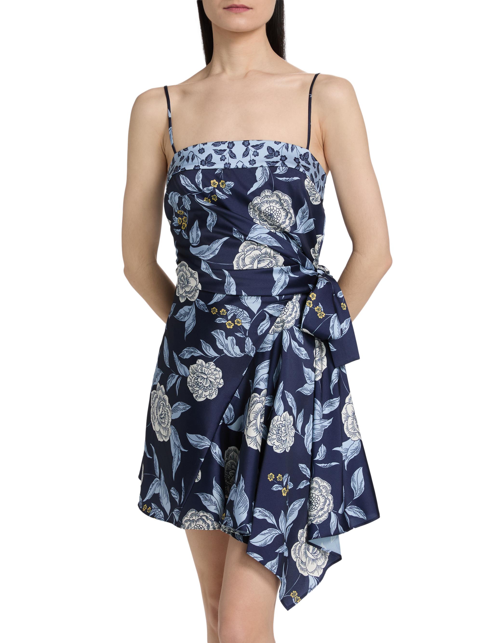 Tanya Taylor Women's Antona Floral Crepe Wrap-Waist Minidress - Maritime Blue Multi | Thumbnail 3