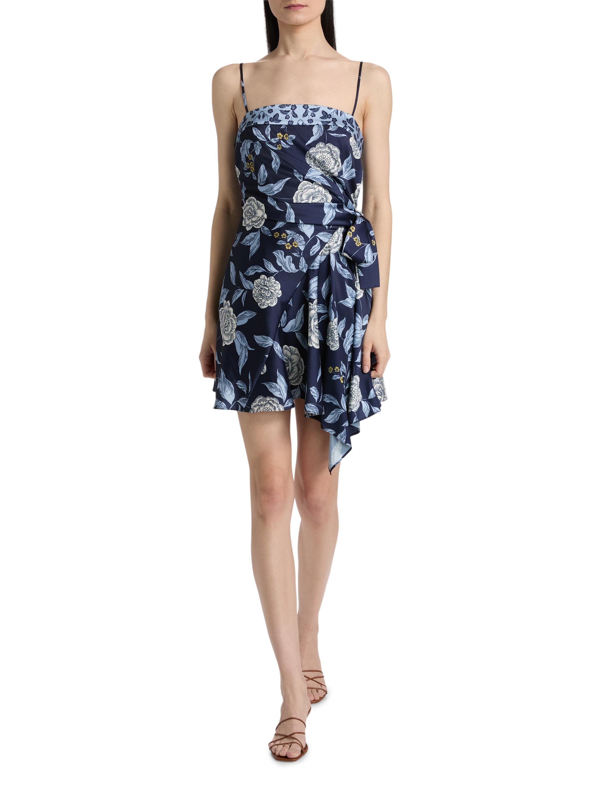 Tanya Taylor Women's Antona Floral Crepe Wrap-Waist Minidress - Maritime Blue Multi | Thumbnail 2