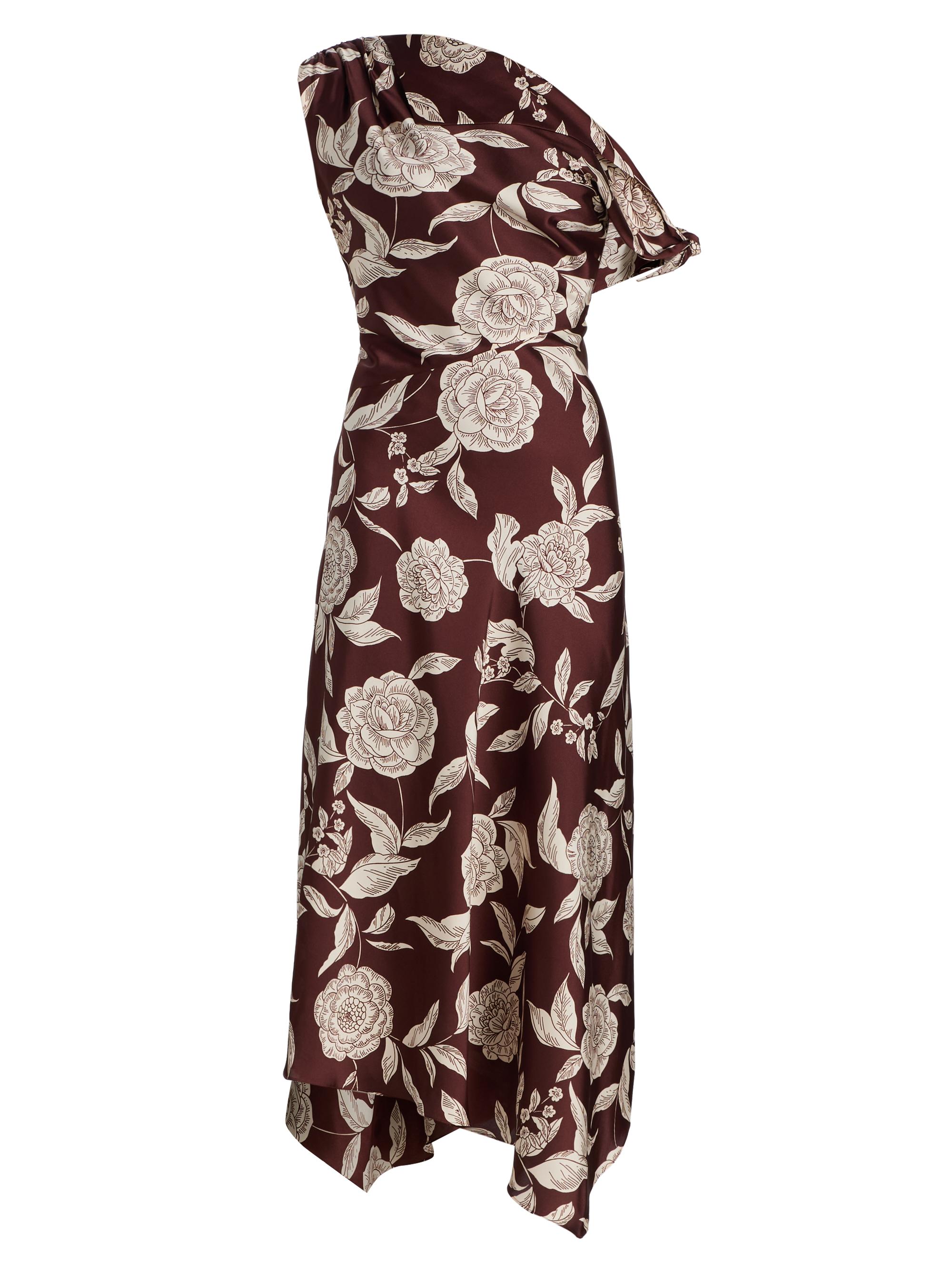 Tanya Taylor Women's Loretta Floral Satin One-Shoulder Midi-Dress - Deep Redwood Multi