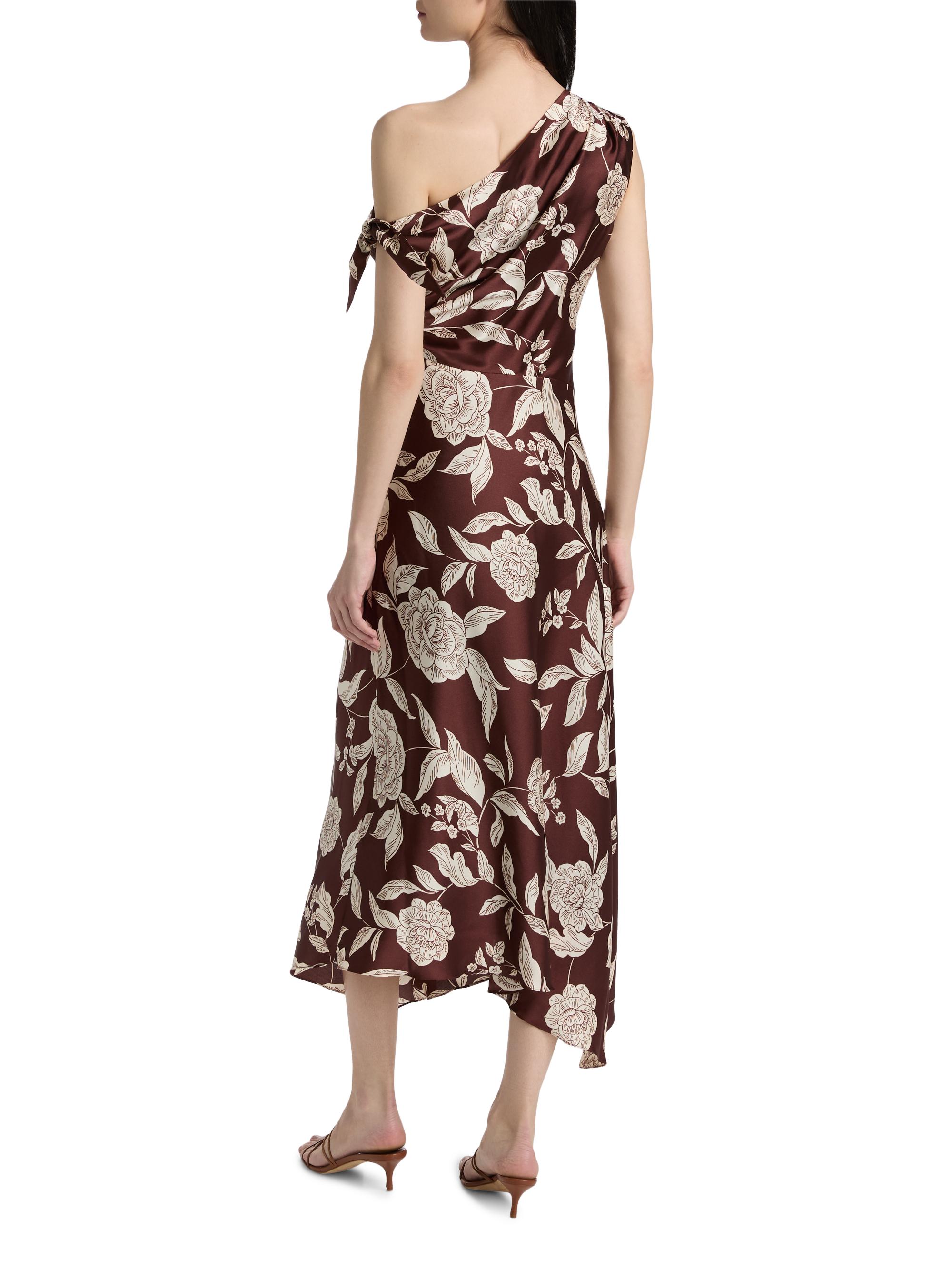 Tanya Taylor Women's Loretta Floral Satin One-Shoulder Midi-Dress - Deep Redwood Multi | Thumbnail 5