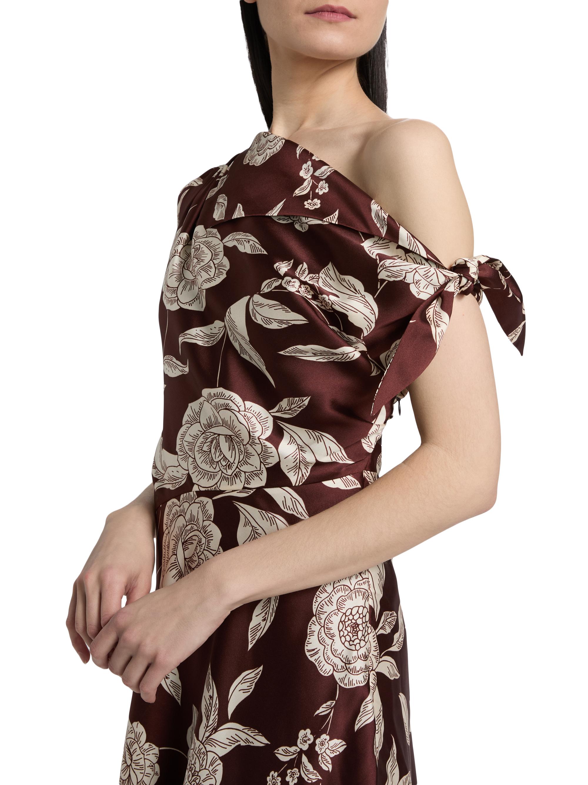 Tanya Taylor Women's Loretta Floral Satin One-Shoulder Midi-Dress - Deep Redwood Multi | Thumbnail 6