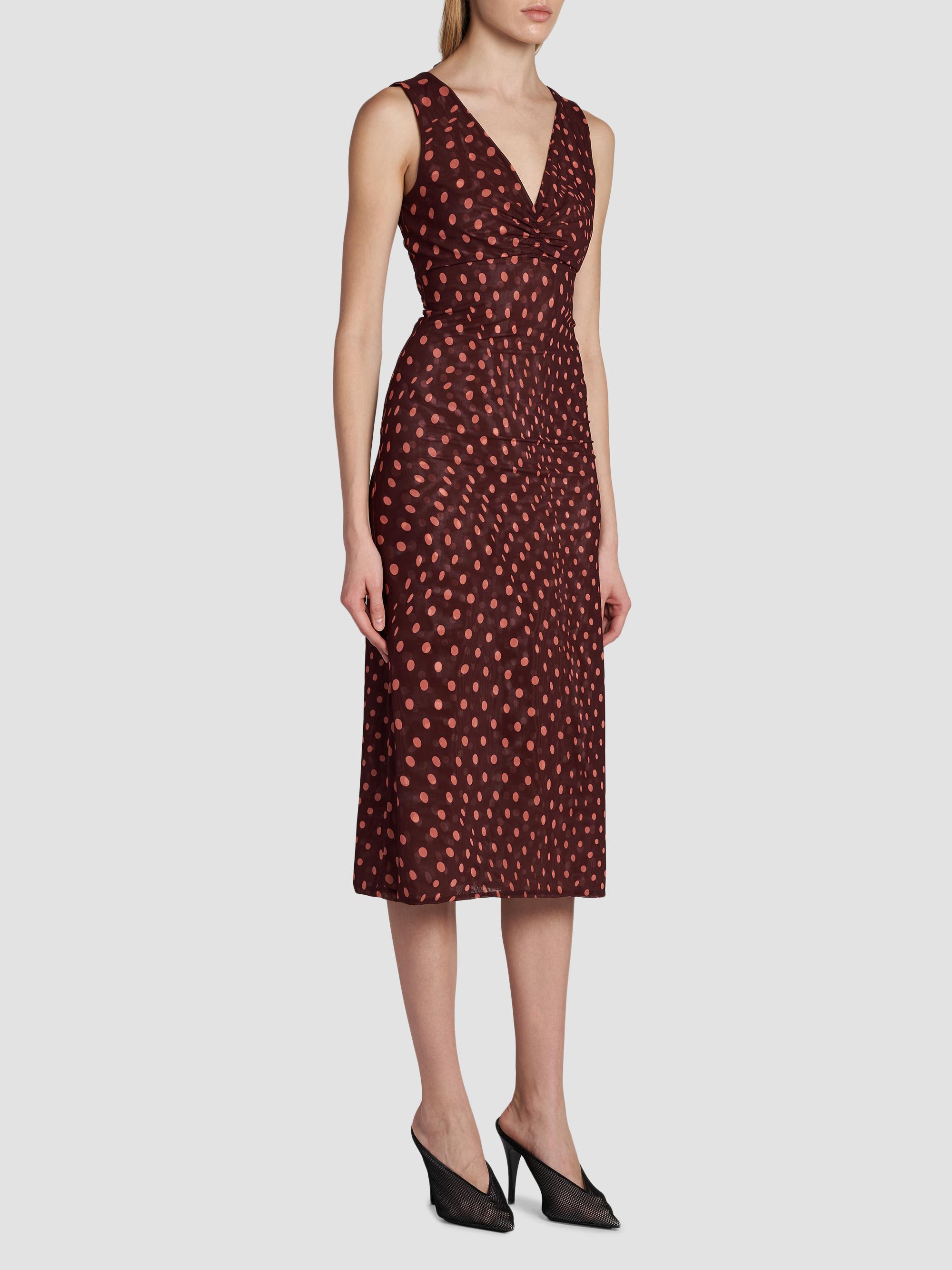 Polka-Dot Mesh V-Neck Midi Dress
