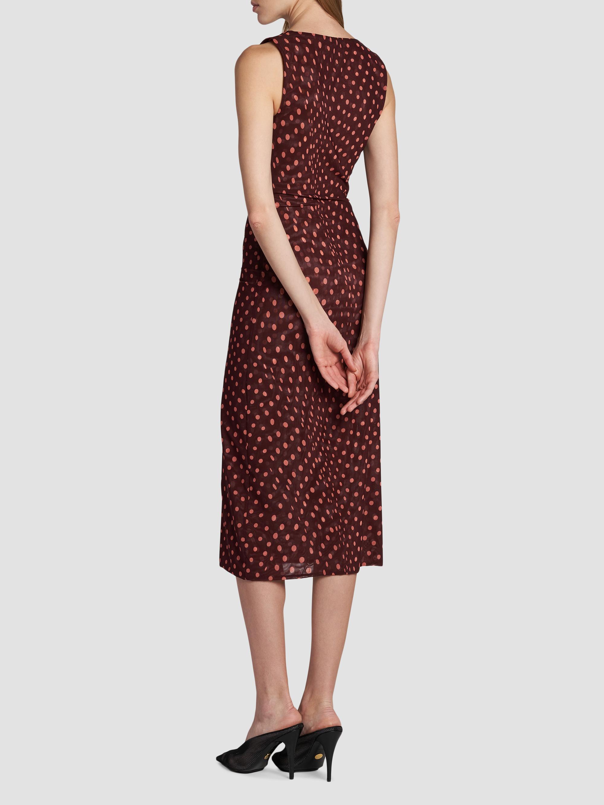 Polka-Dot Mesh V-Neck Midi Dress