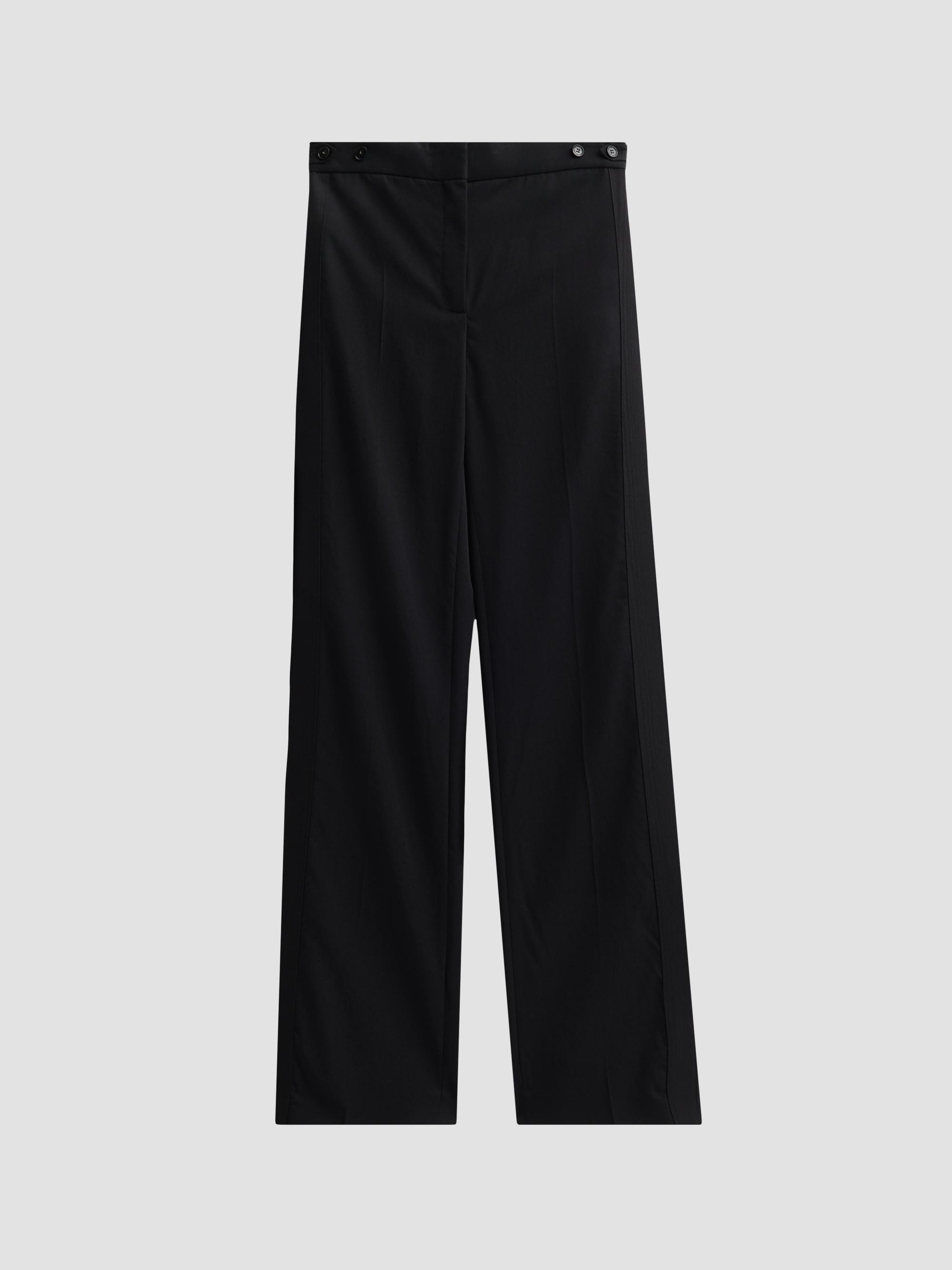 Stella McCartney Embroidered Drop Waist Wide-Leg Wool Trousers