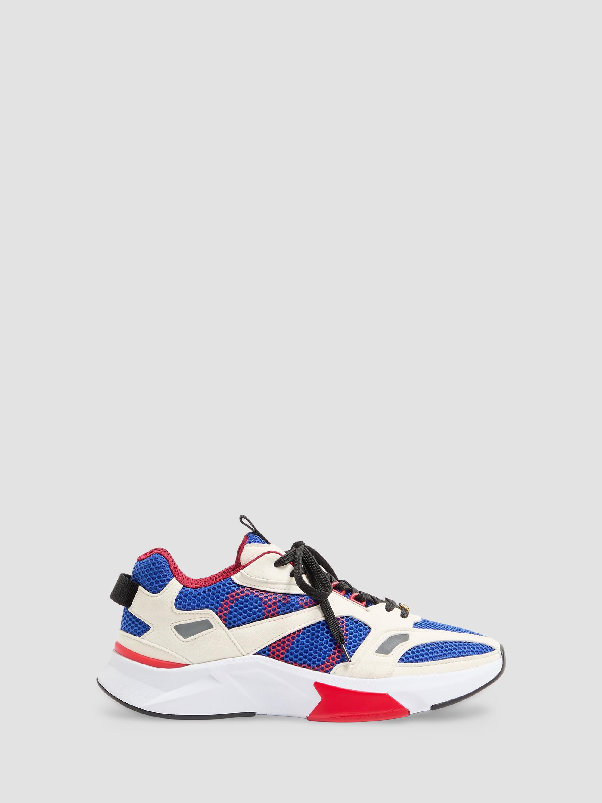 Valentino Garavani Men's Demivee Sneakers in Mesh Fabric with Suede Inserts - White Blue | Thumbnail 9