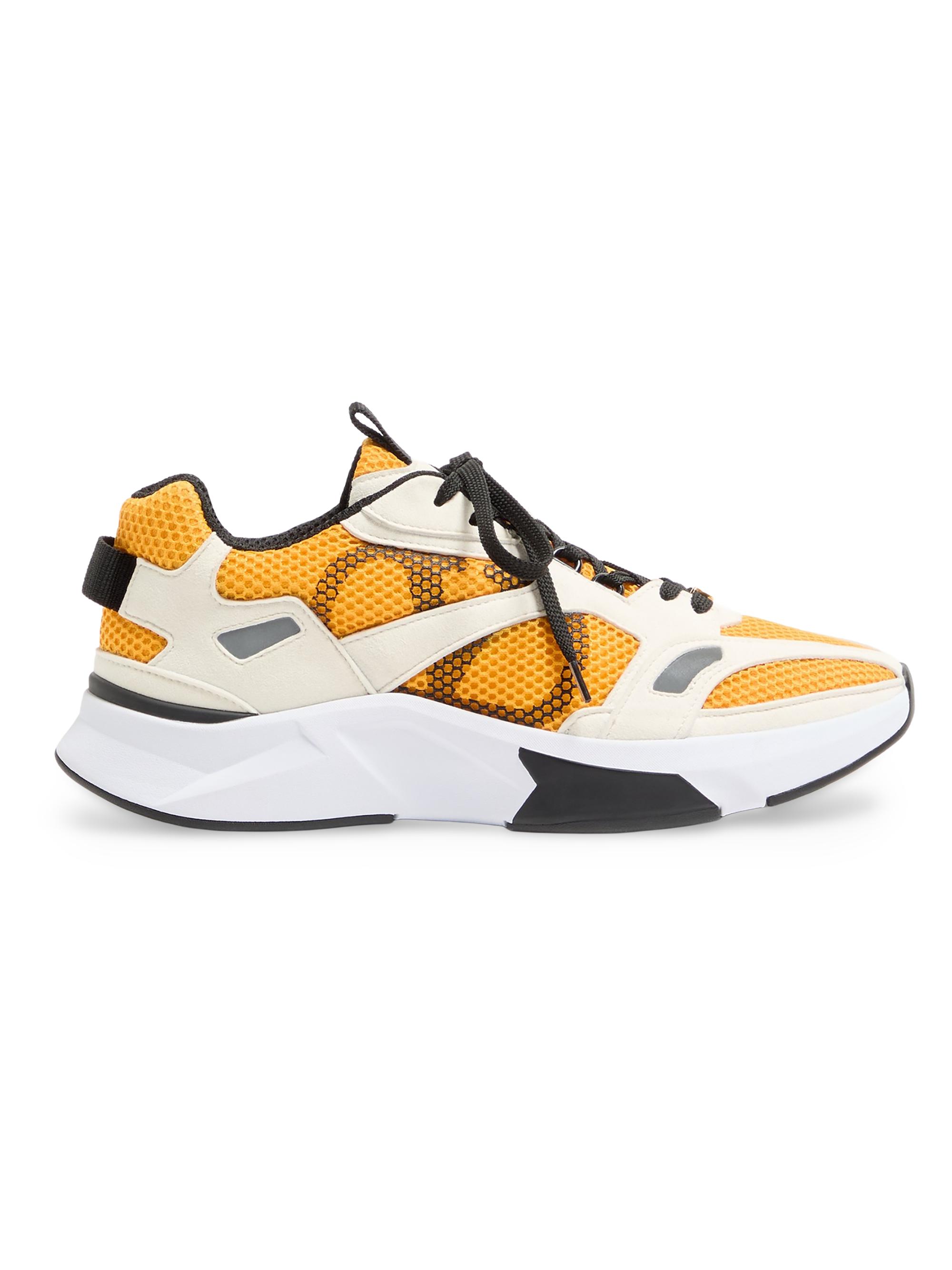 Valentino Garavani Men's Demivee Sneakers in Mesh Fabric with Suede Inserts - White Yellow | Thumbnail 9