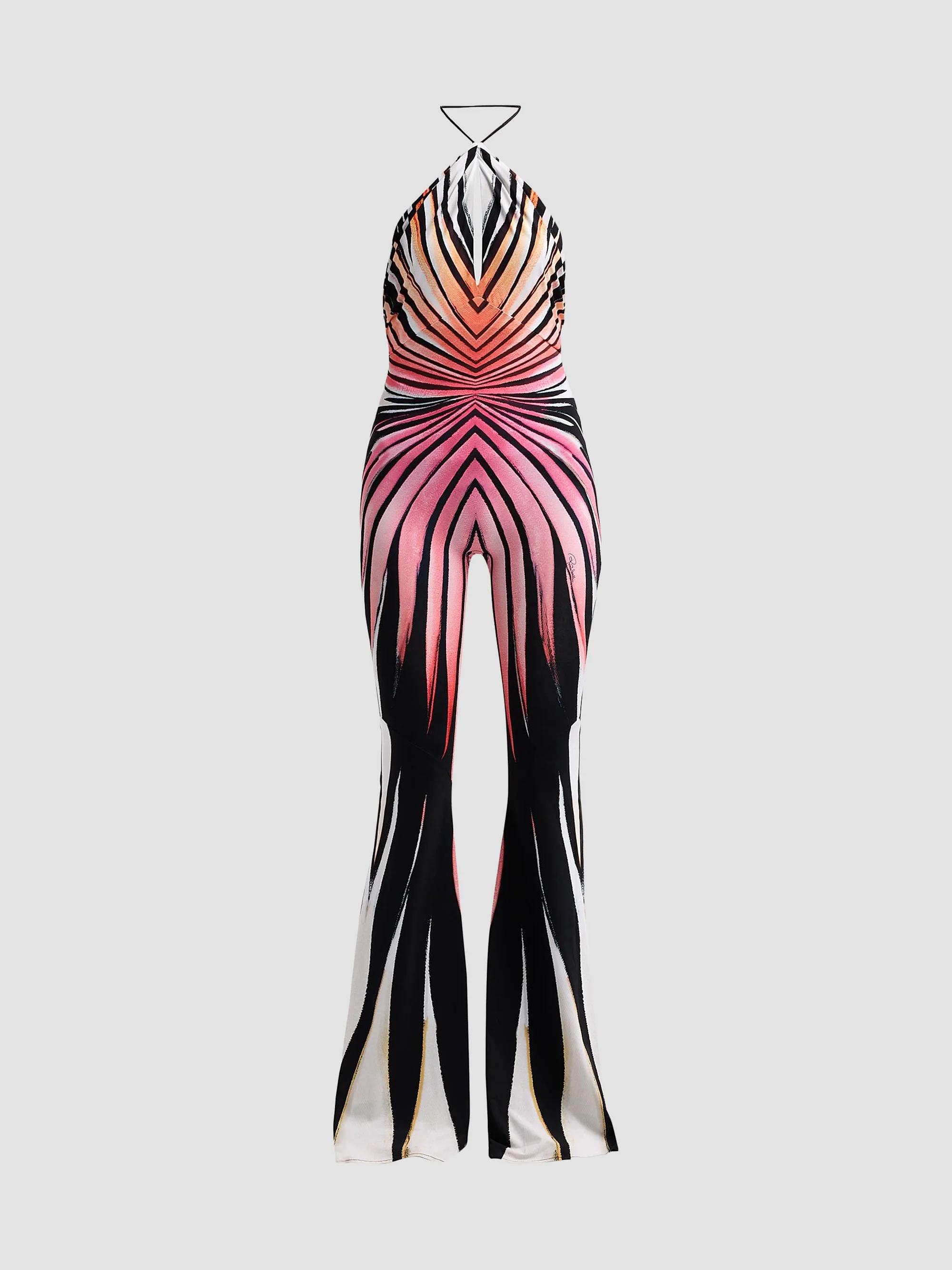 roberto cavalli halter dress Ray Of Paradise Print Jumpsuits pair:jaska-metallic-high-heel-gold