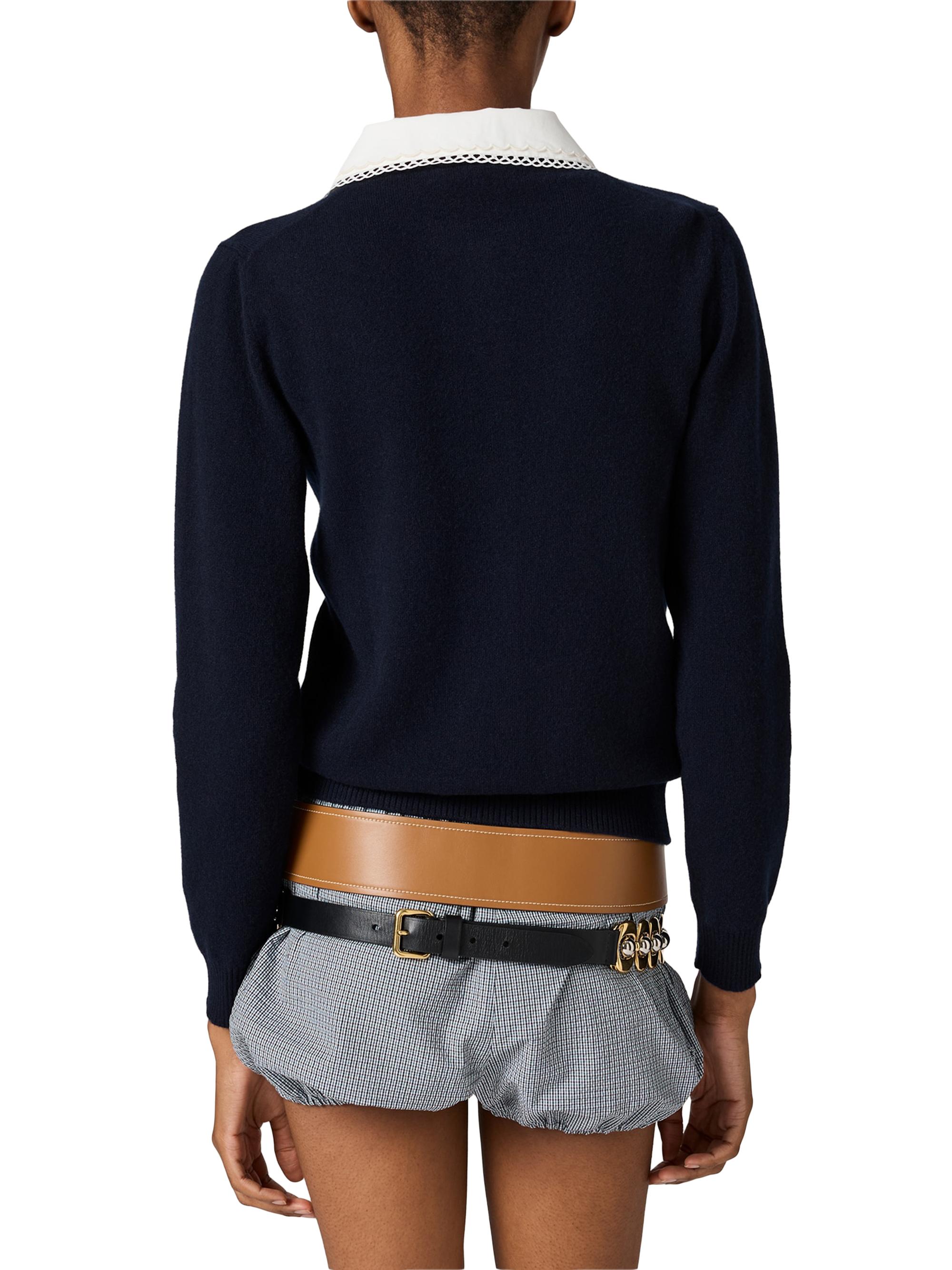 Miu Miu Cashmere Cardigan with Embroidered Poplin Collar | Saks