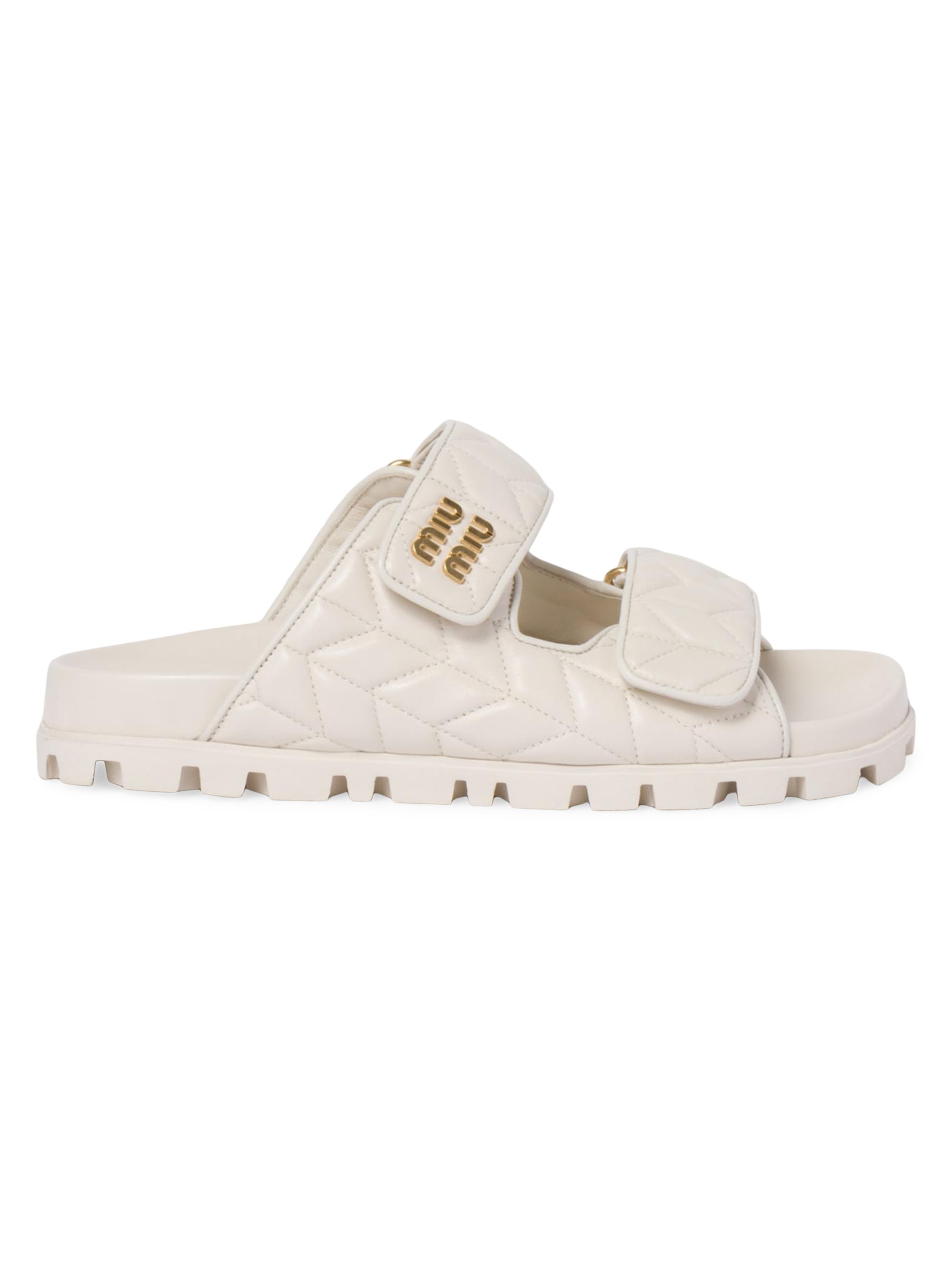 Miu Miu Women's Matelassé Nappa Leather Slides - White
