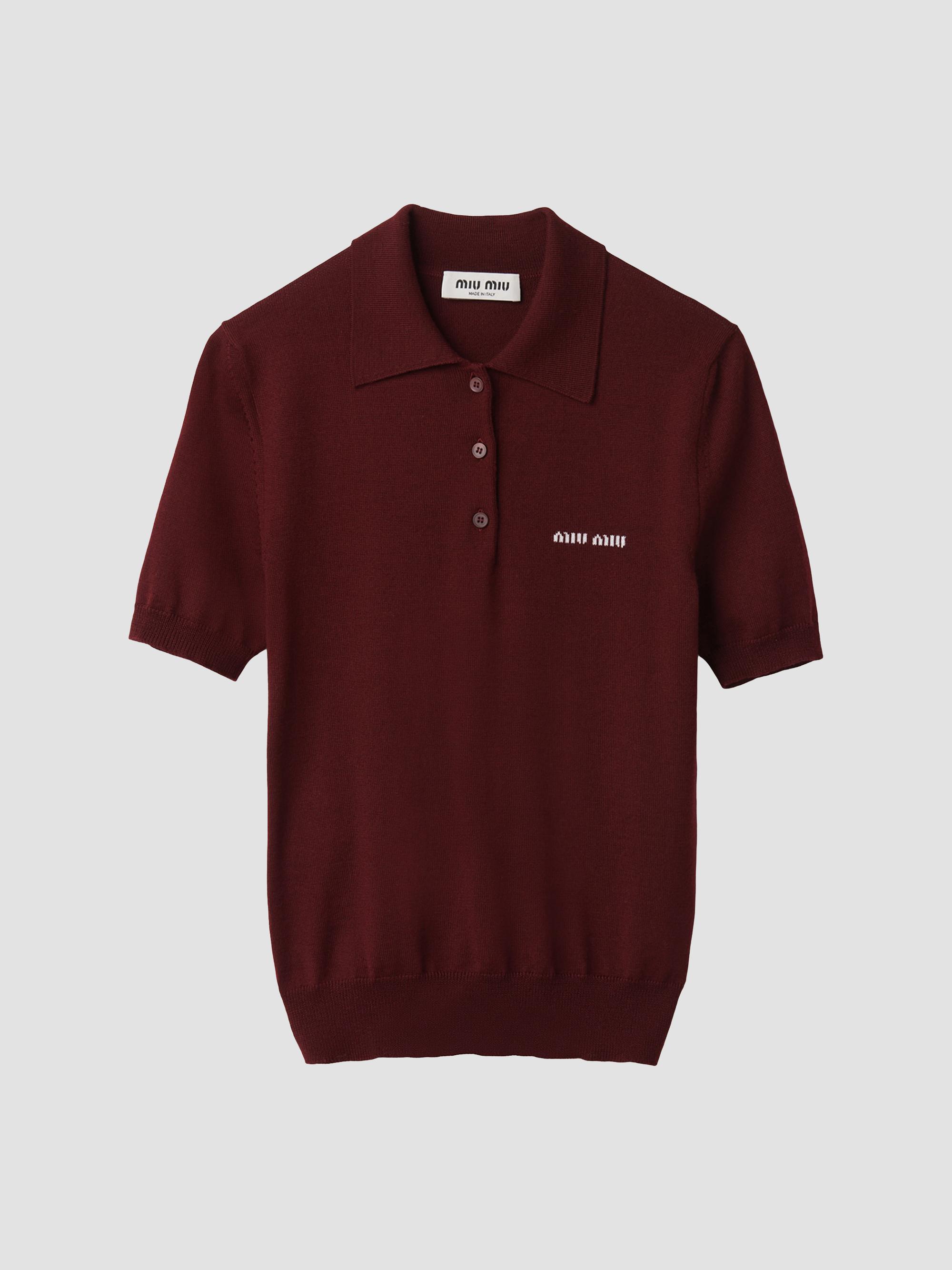 Miu Miu Women's Wool Knit Polo Shirt - Dark Red | Thumbnail 7