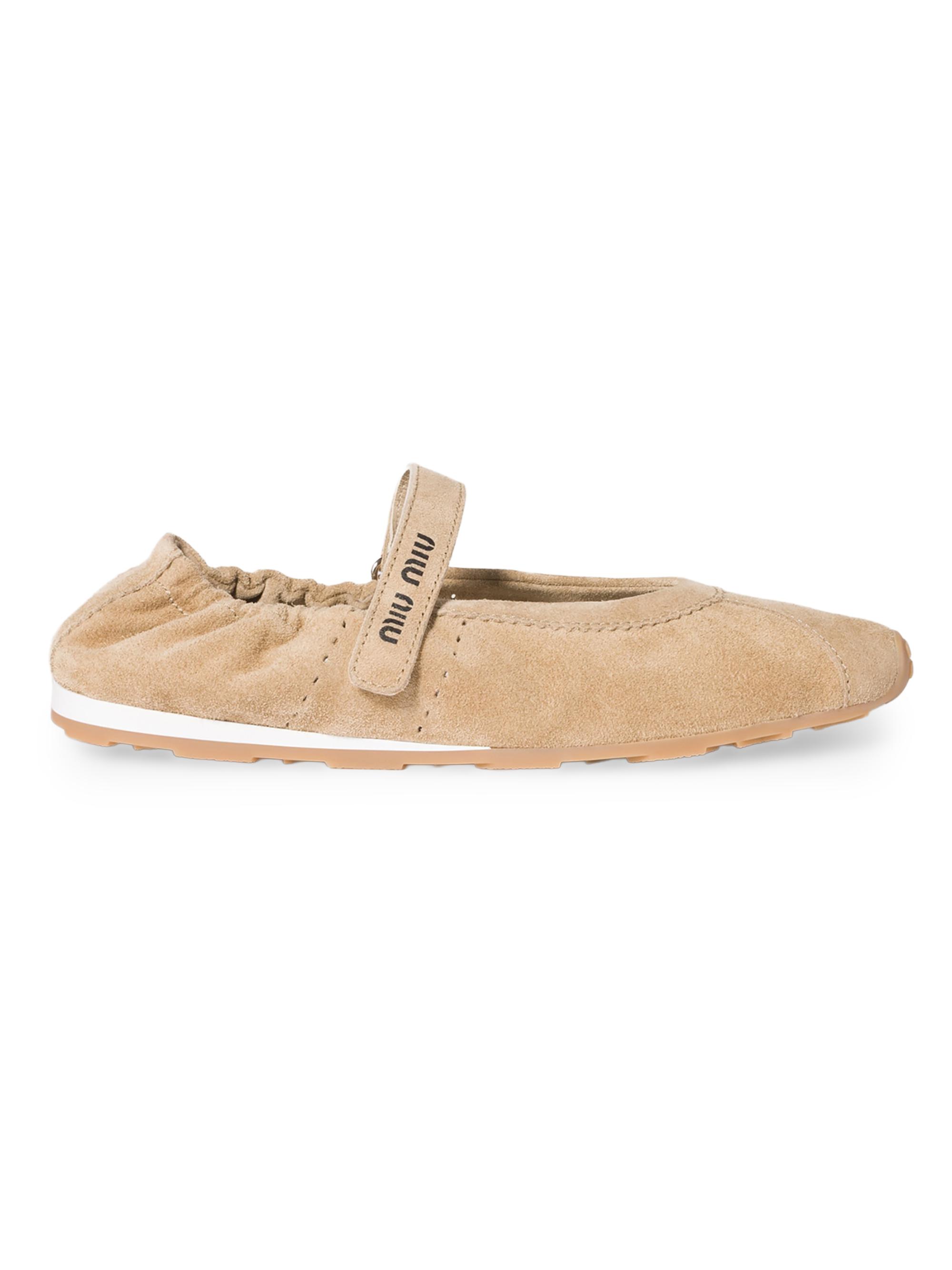 Miu Miu Women's Plume Suede Ballerinas - Beige Khaki