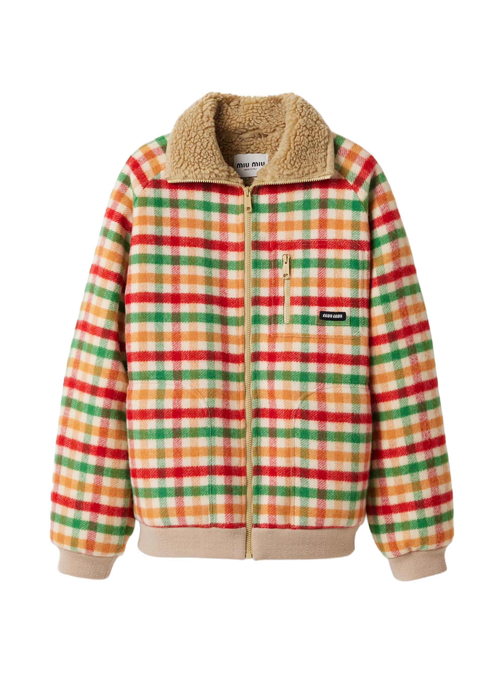 Miu Miu Women's Fleece-Lined Checked Blouson Jacket - Red | Thumbnail 8