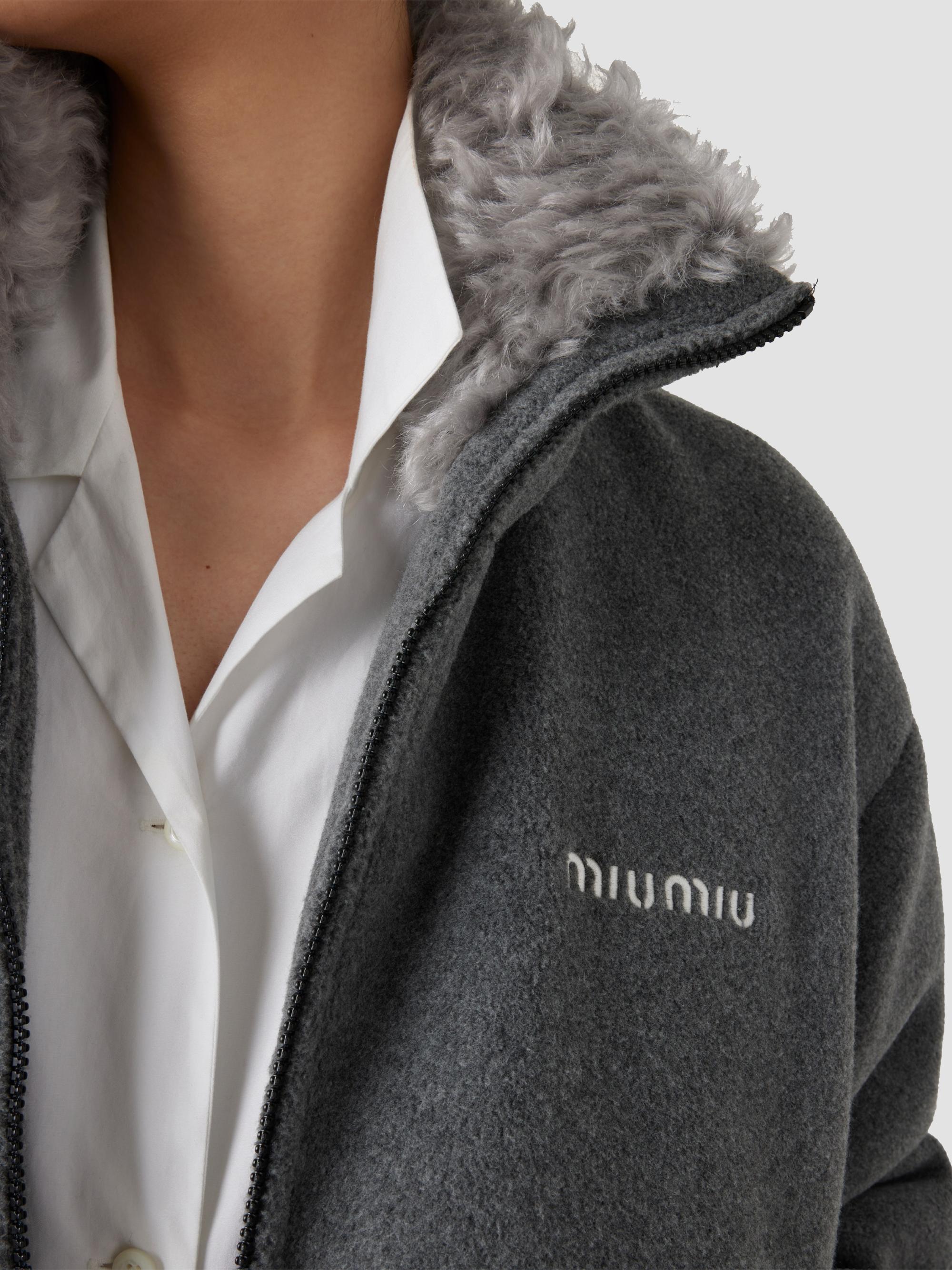 miumiuジャケット　アンゴラ　リアルファー　フード一 ブラック・グレー Miu Miu Fleece Down Jacket | Saks Fifth Avenue