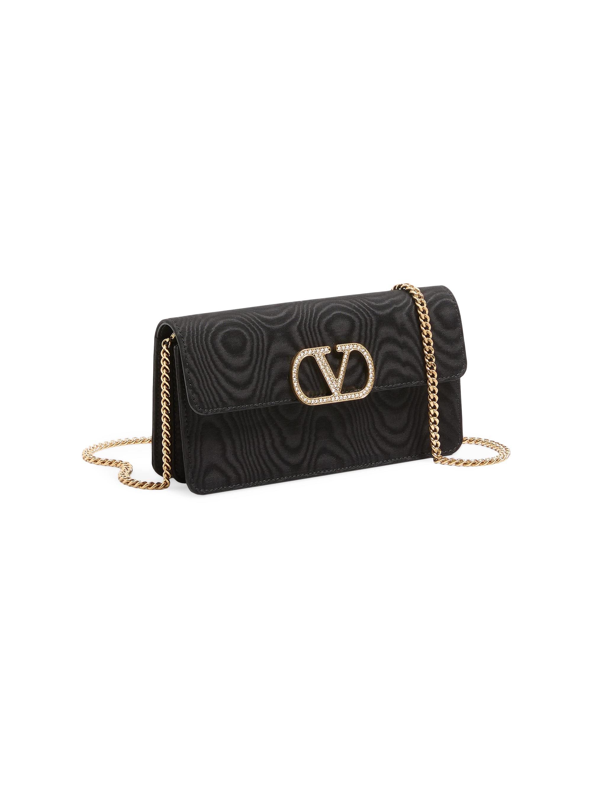 Valentino Garavani Women's VLogo Signature Chain Wallet in Moiré Fabric - Black | Thumbnail 2