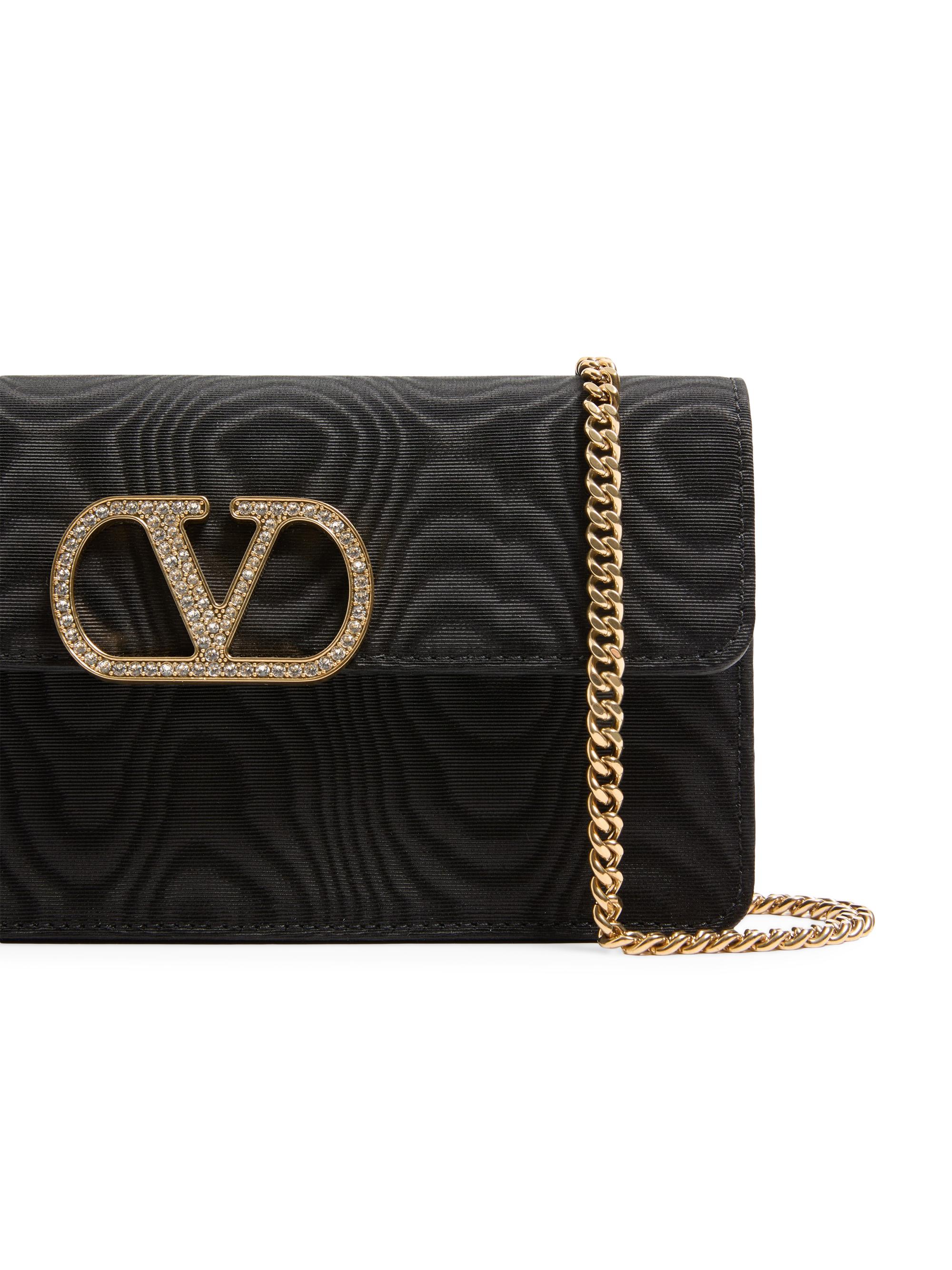 Valentino Garavani Women's VLogo Signature Chain Wallet in Moiré Fabric - Black | Thumbnail 6